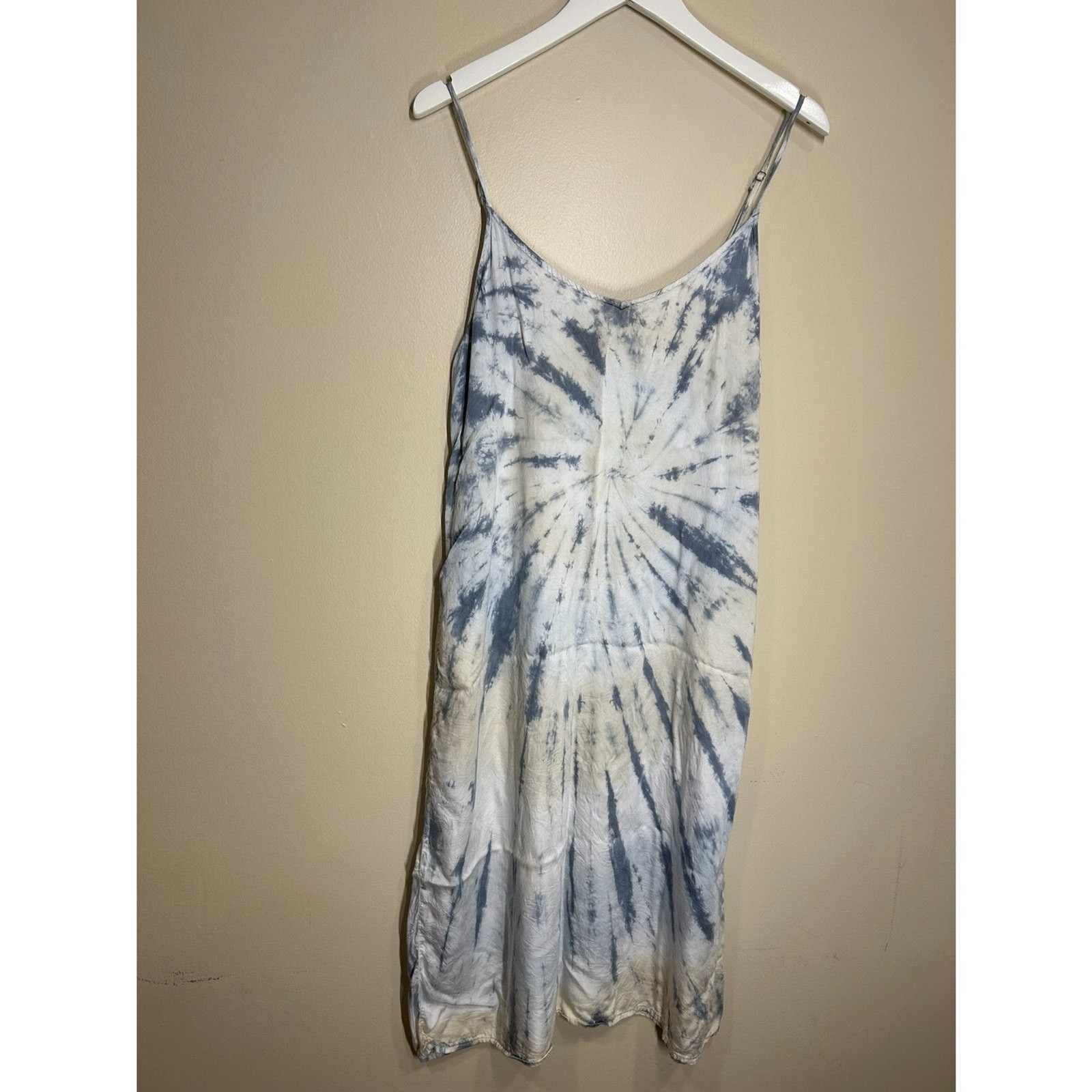 Volcom Tie-Dye Boho Blue Grey Spaghetti Strap Modal Slip Dress Women’s Sz LG