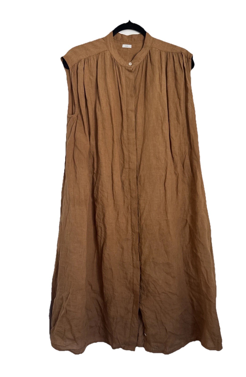 ICHI Women’s Linen Canvas Sleeveless Maxi Dress Tan Camel One Size