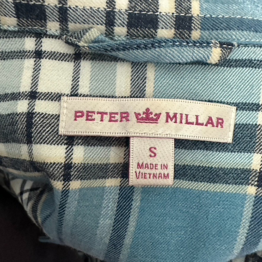 Peter Millar Blue Plaid Shirt Dress Flannel Belted Roll Tab Slvs Preppy Size S