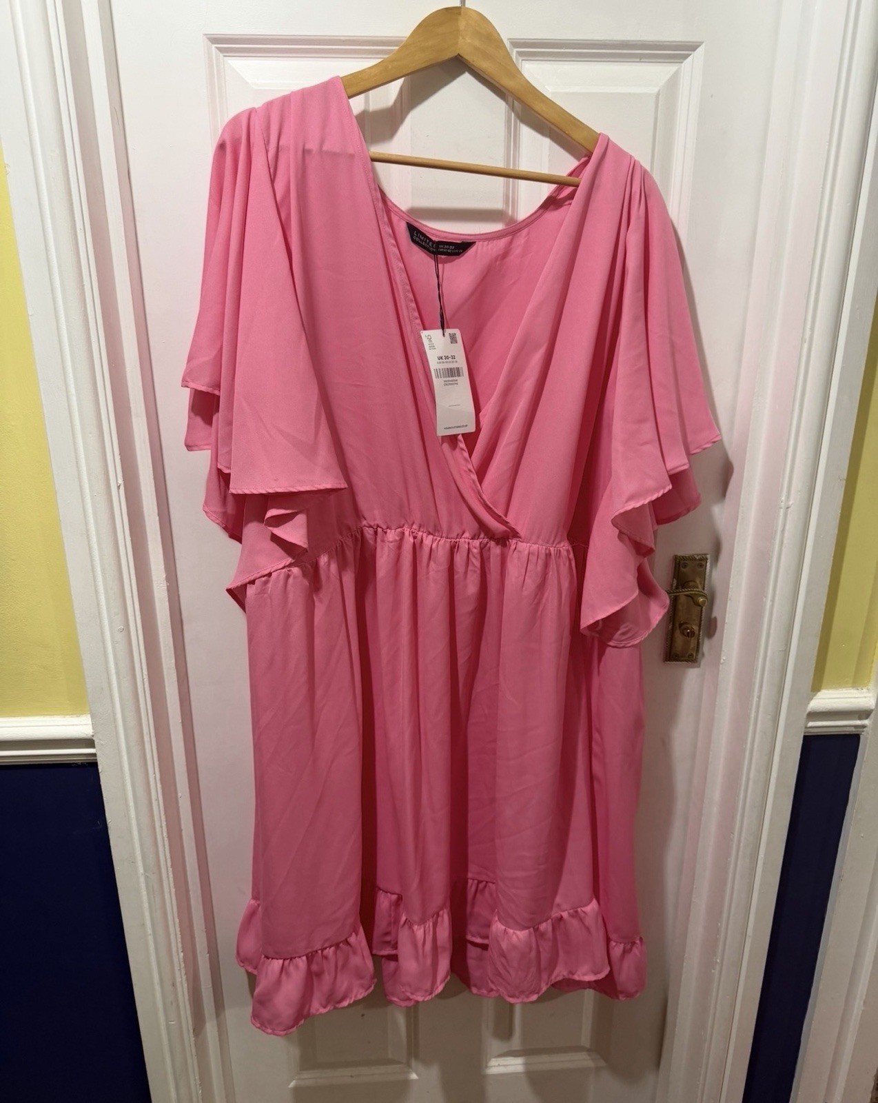 YOURS CLOTHING LIMITED COLLECTION Pink Frill Sleeve Wrap Tunic Dress Size 30/32