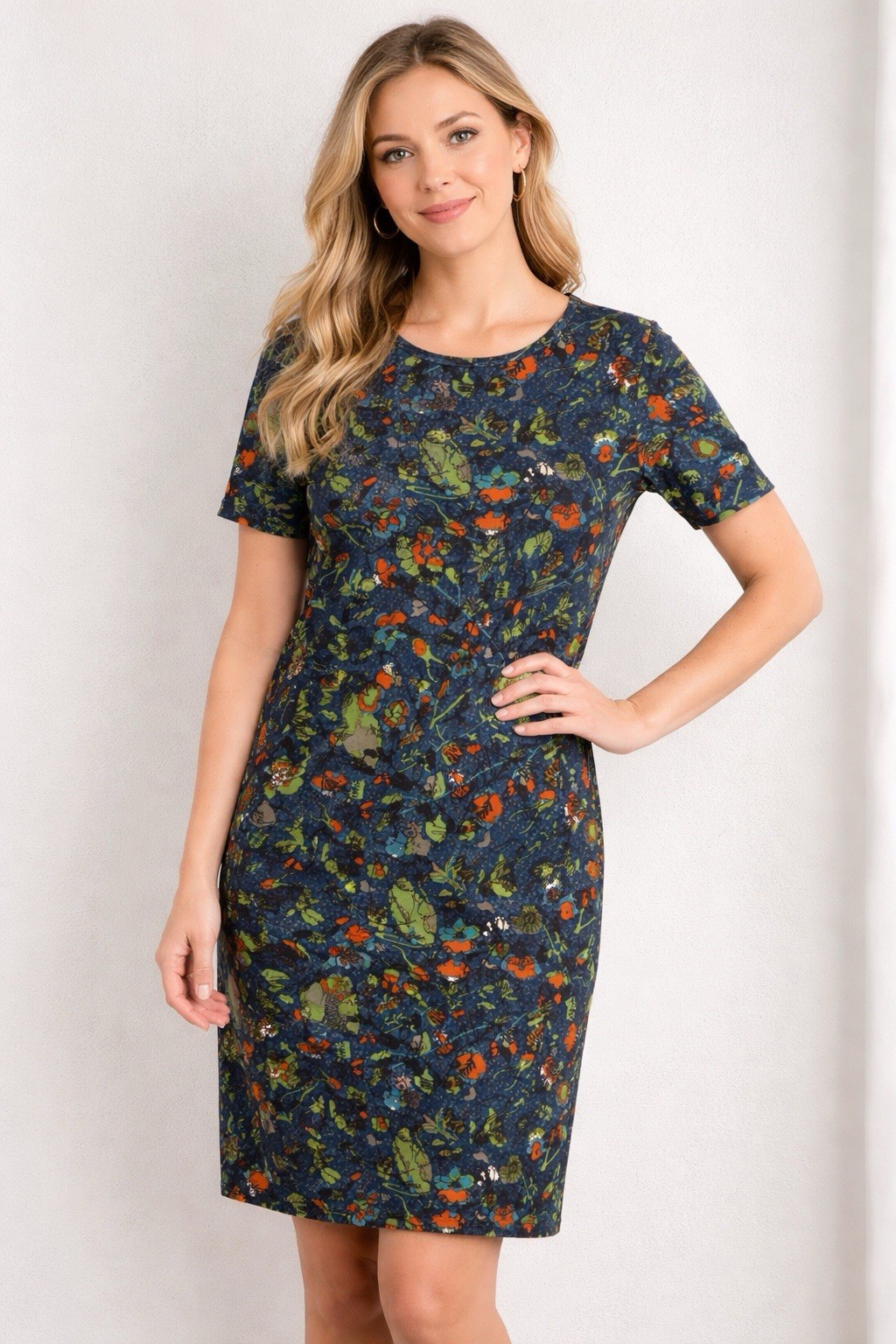 Lularoe Women’s Sz L Scoop Neck Multi-color Florals Navy Blue Julia Dress NWT