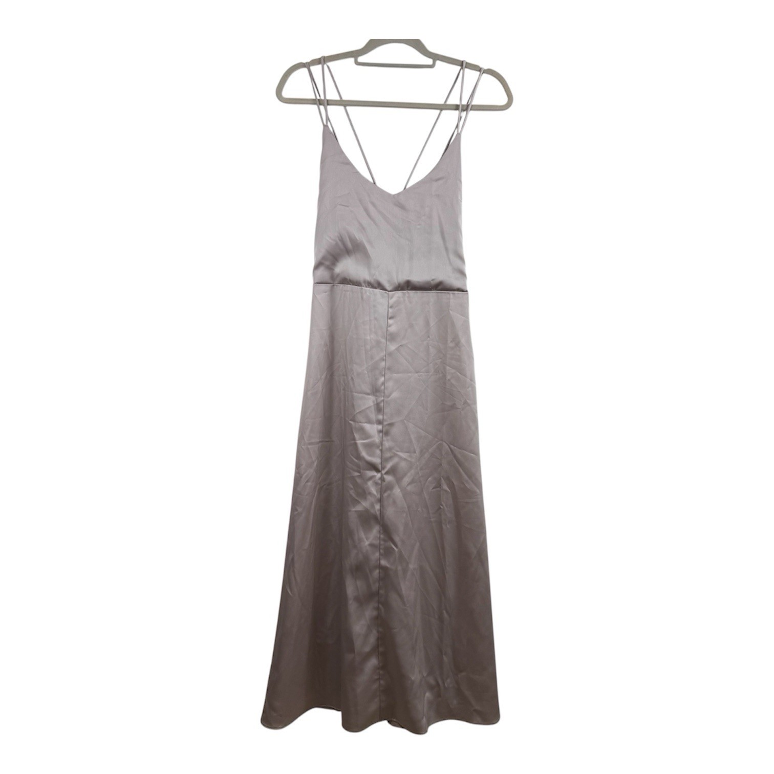 NWT Mod Ref Grey Taupe Eloise Crossback Midi Slip Dress Medium Satin Strappy