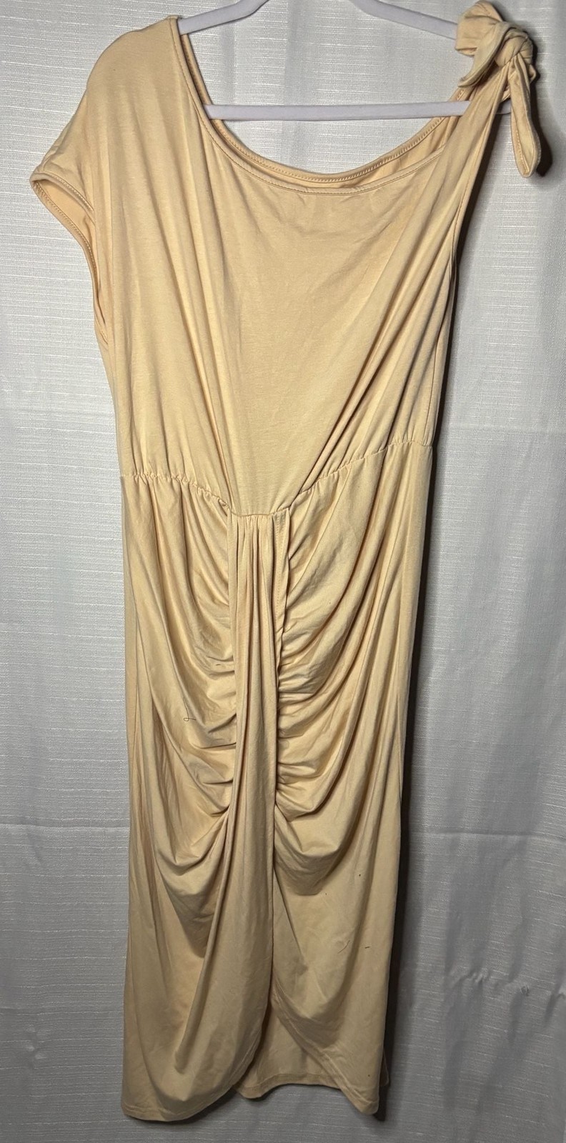 Crew Neck Cap Sleeve Ruched Draped Midi Sheath DressBoutique Dress