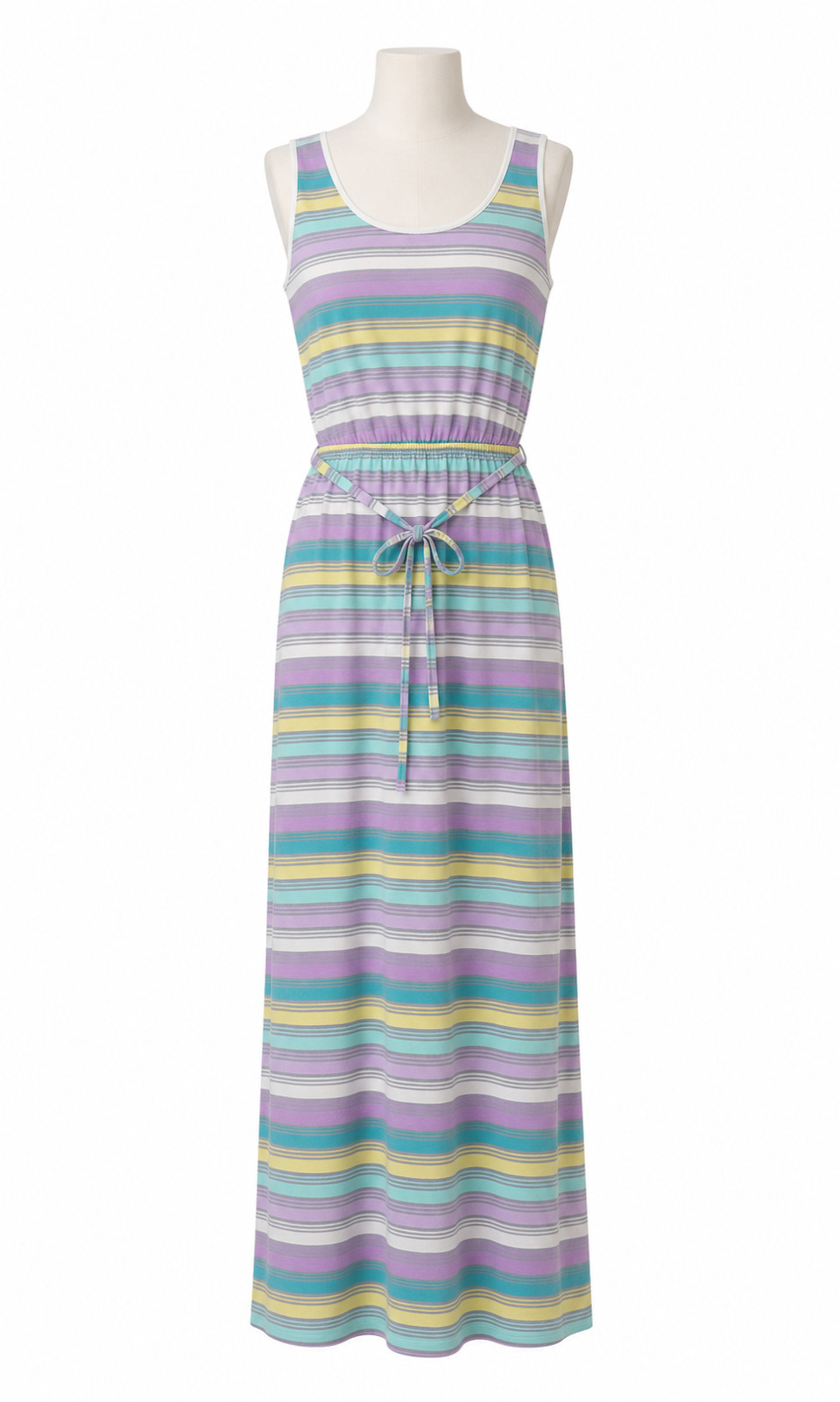 Esmara Women’s Maxi Dress Striped Pastel Sleeveless Tie Waist Size M L EU 40 42