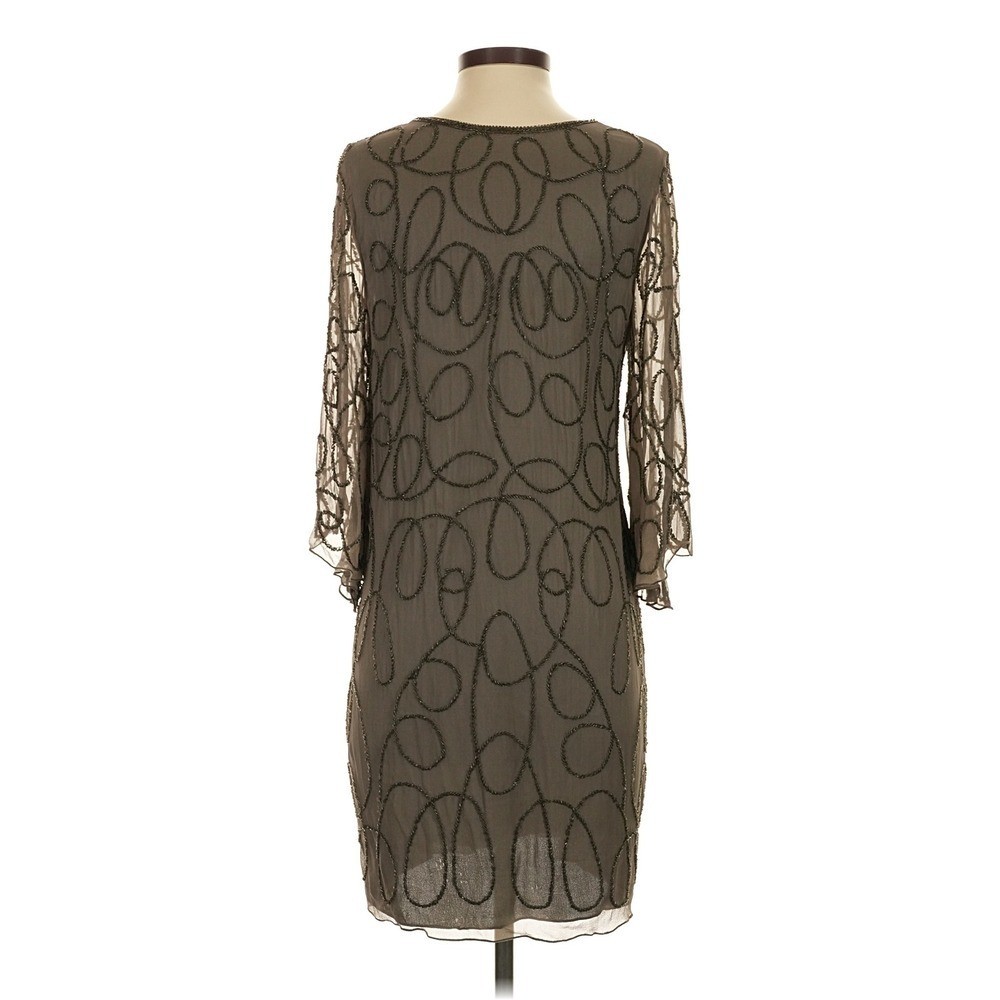 Pookie & Sebastian Silk Illusion Breaded Midi Cocktail Dress Size S Olive Green