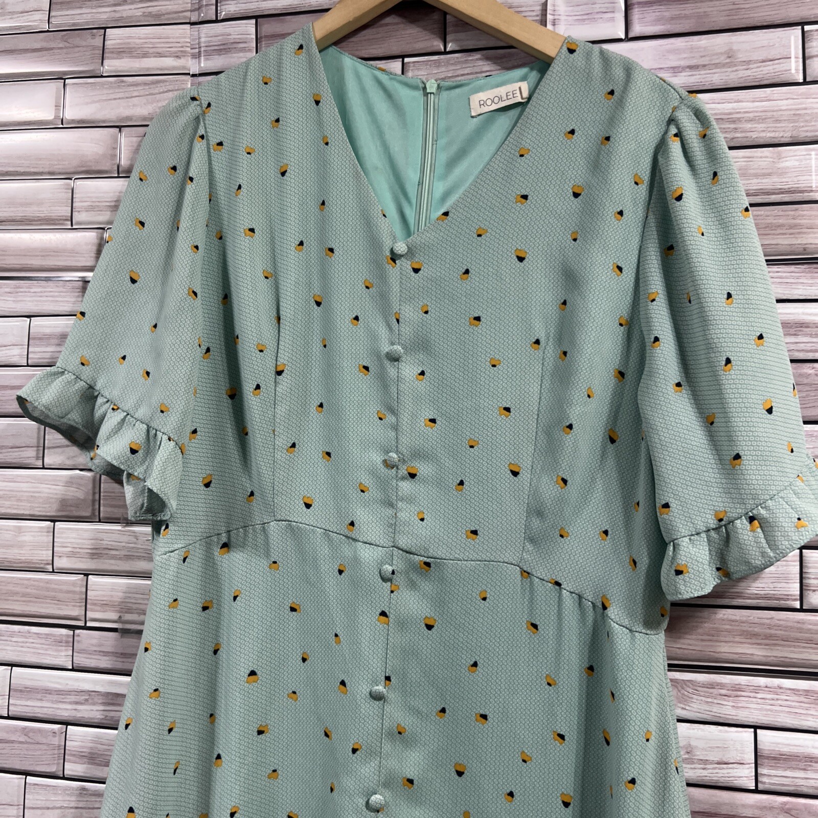 Roolee womens XL dress long v neck Short Sleeve Maxi green flowy lined