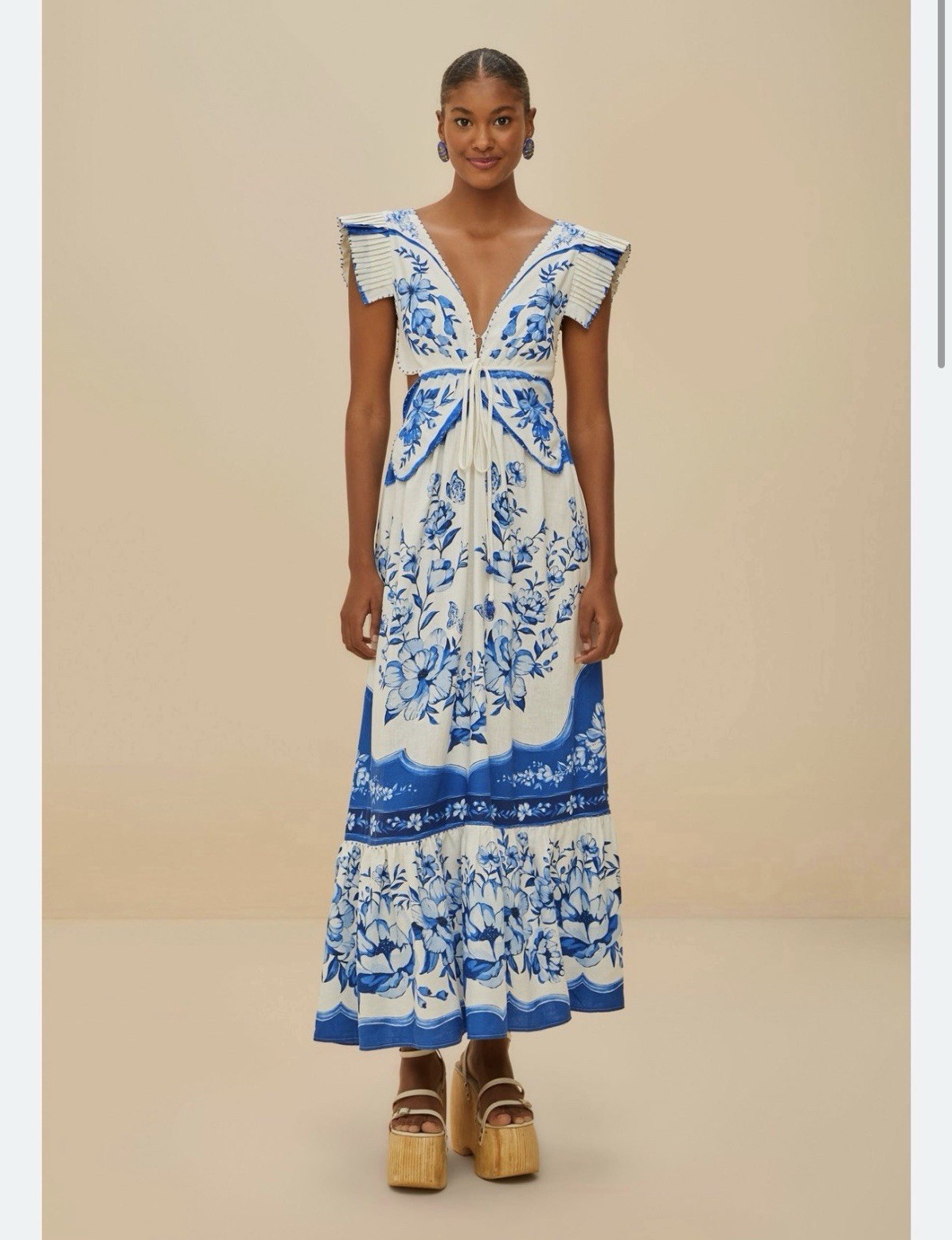 NWOT FARM RIO White Blue Maxi Dress, S