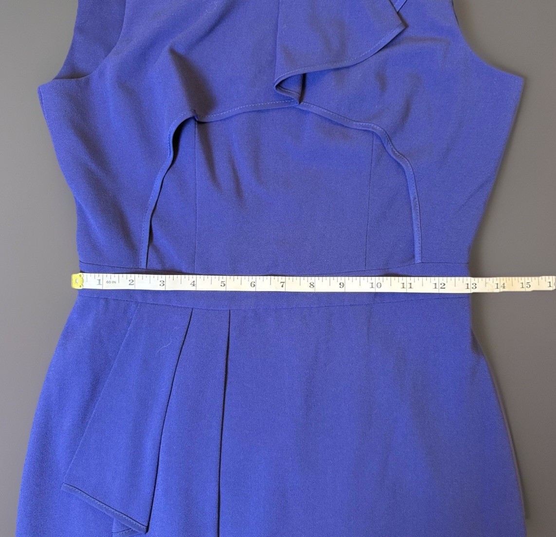 BCBGMAXAZRIA Womens 4 Blue Depth Sheath Dress Asymmetric Ruffle Cocktail Midi