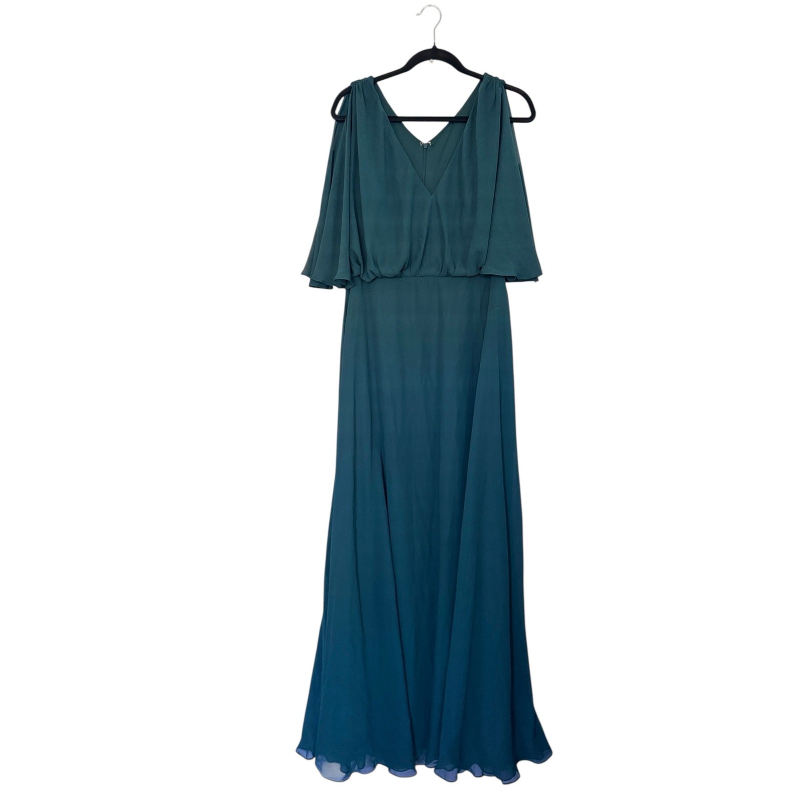 NWOT After Six Split Blouson Sleeve Maxi Gown Women’s Chiffon Evergreen 14