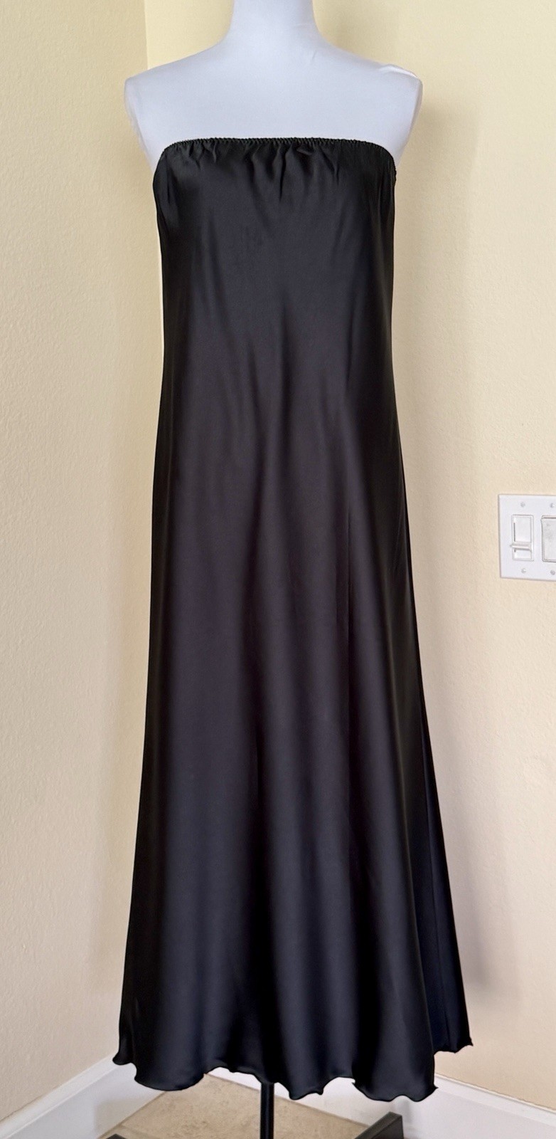 Vintage Full Slip Maxi Dress Long Strapless Gown Lace Scallop Trim 1960s M/L