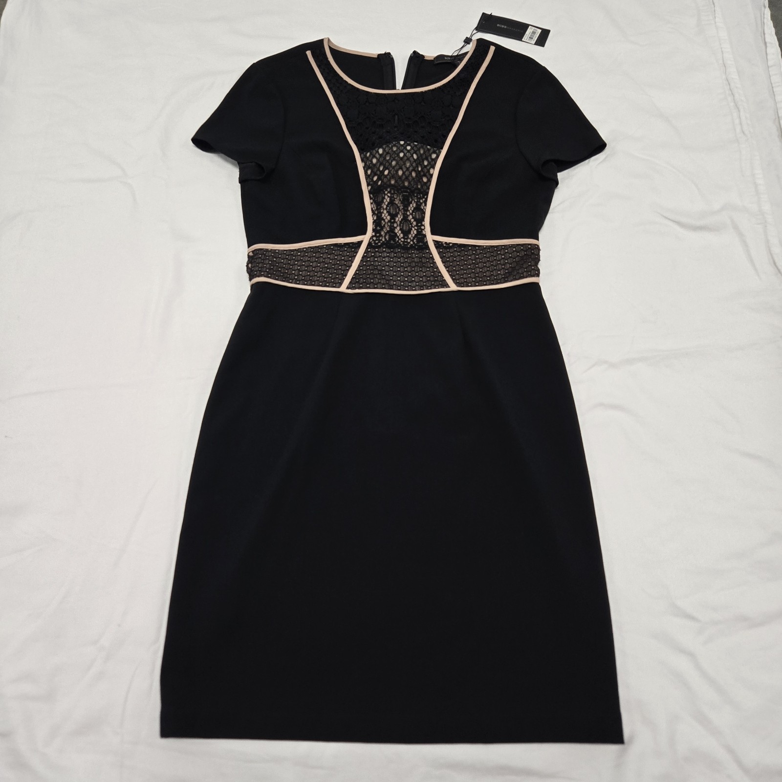 NWT Sz 10 Womens BCBGMaxAzria Libi Woven Short Sleeve Crepe City Lace Dress $268