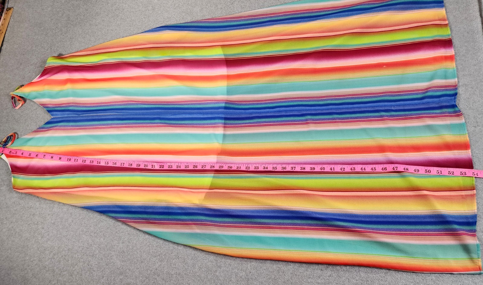 Fantastic Fawn Rainbow Strap Maxi Dress Size L Boho Pockets Lined Sundress Strip