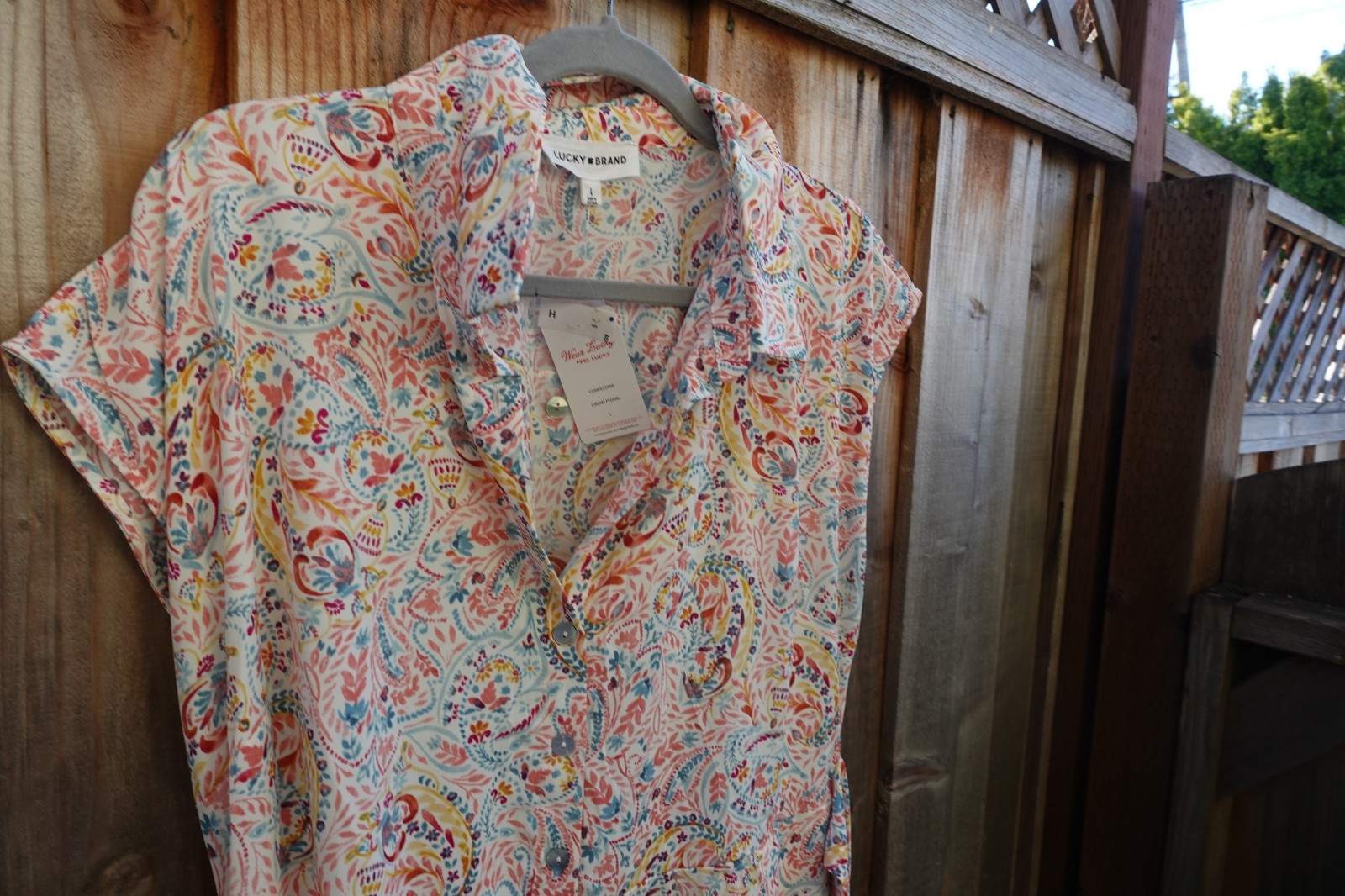 Lucky Brand large Blue pink/Cream Floral Dress STUNNING located NEW dal 45