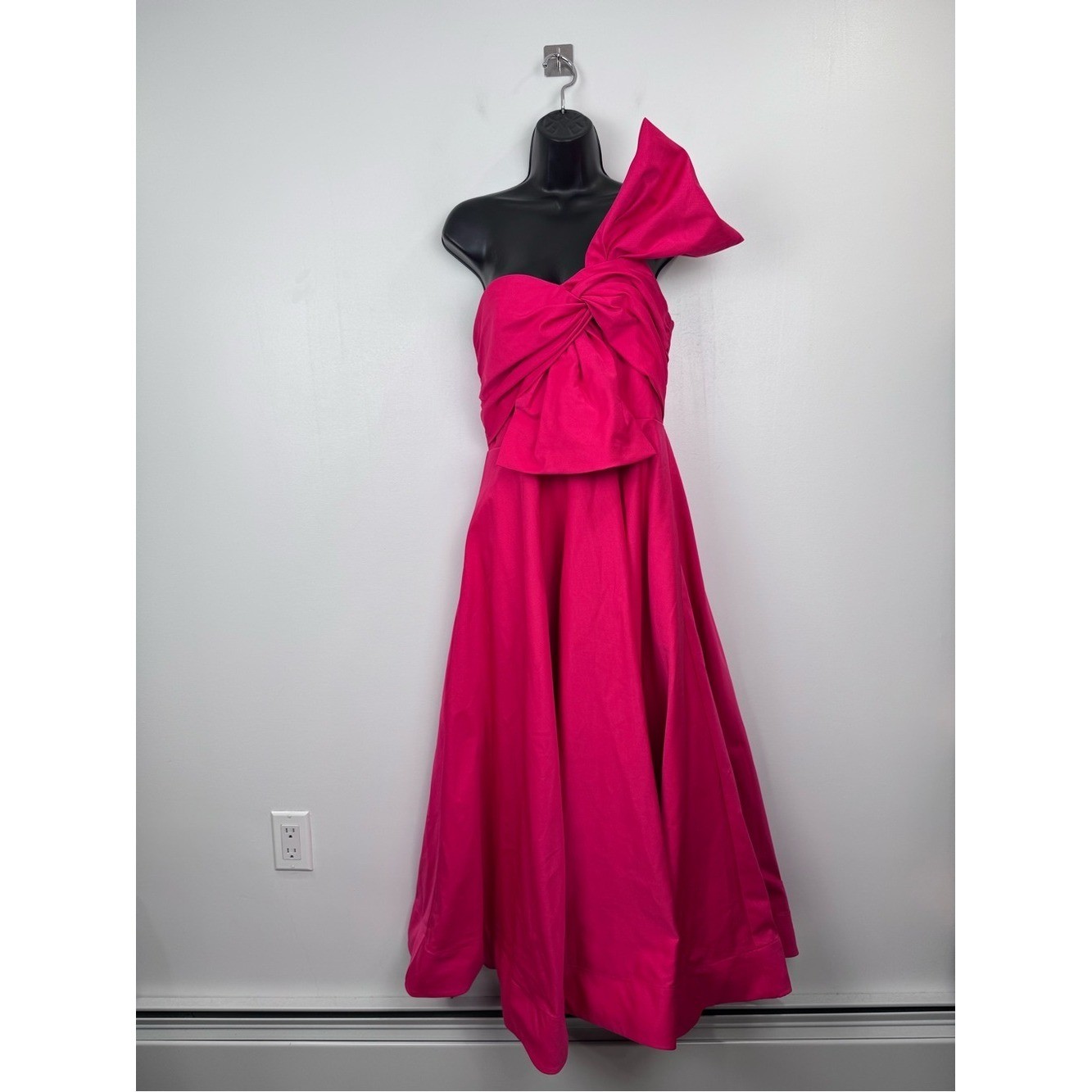 As It May Women Sylvie Faille Bow Sateen One Shoulder Midi Pink Dress Size 10