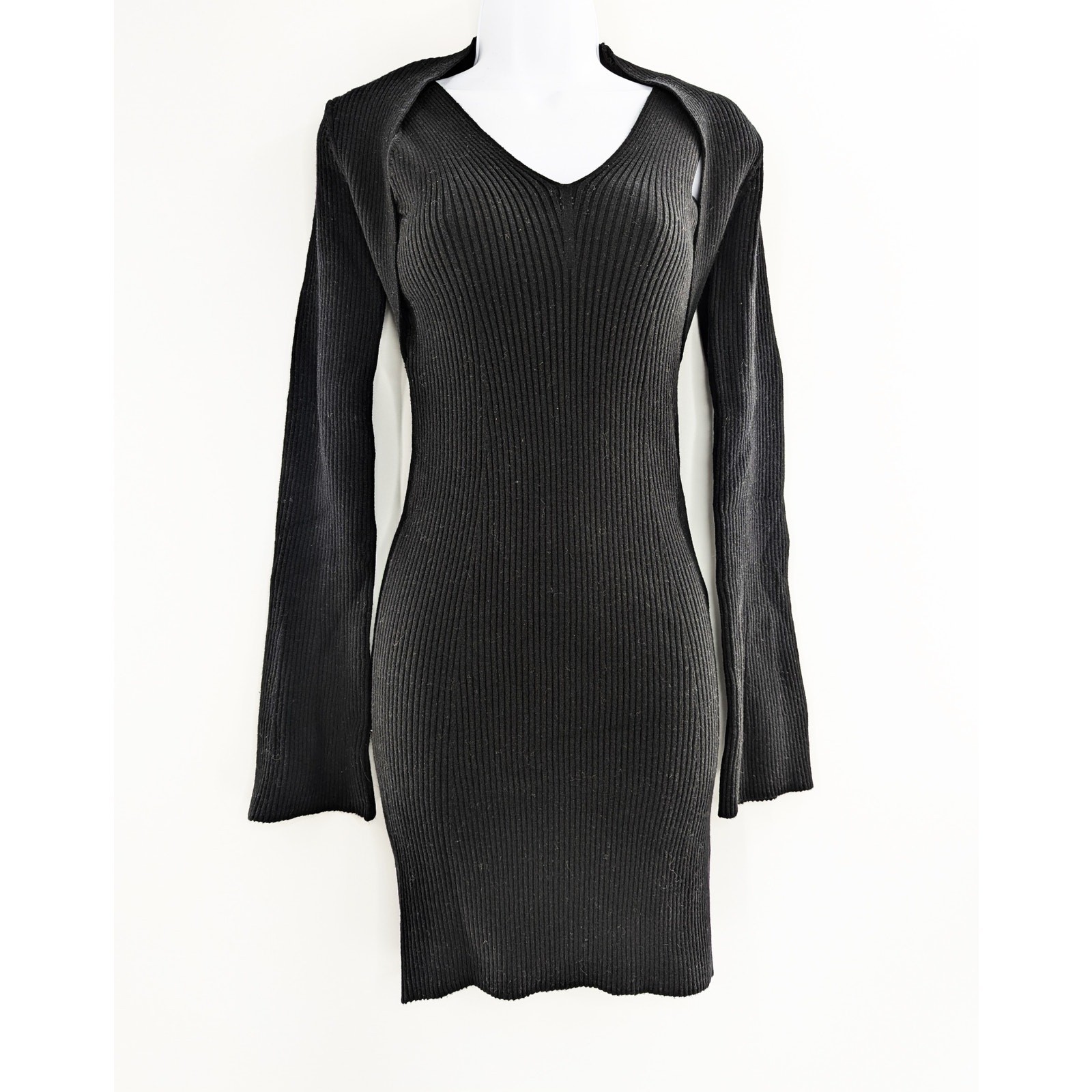 Stitches & Stripes Black Ribbed Cold Shoulder Sweater Dress