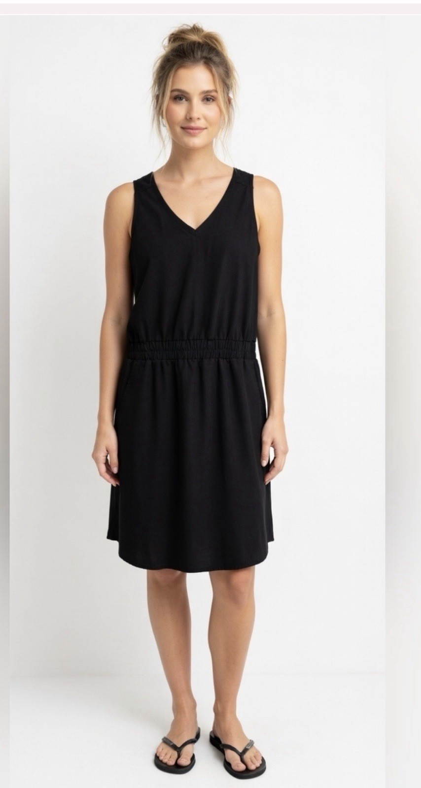 Kavu Women’s Black V-Neck Sleeveless Outdoor Espana Dress Stretch Knee Length M