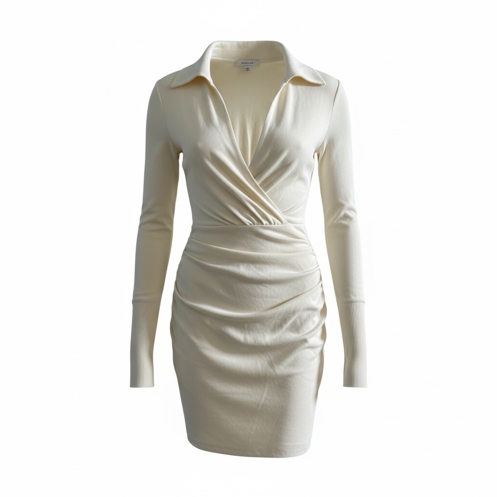 Gauge 81 Ivory Wrap Dress Womens XS NWT Long Sleeved Draped Mini Collared
