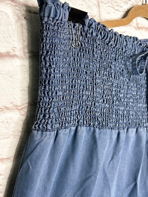 1X/2X/3X/4X New Cotton Medium Wash Blue Denim Smocked Sundress Dress Maxi Skirt