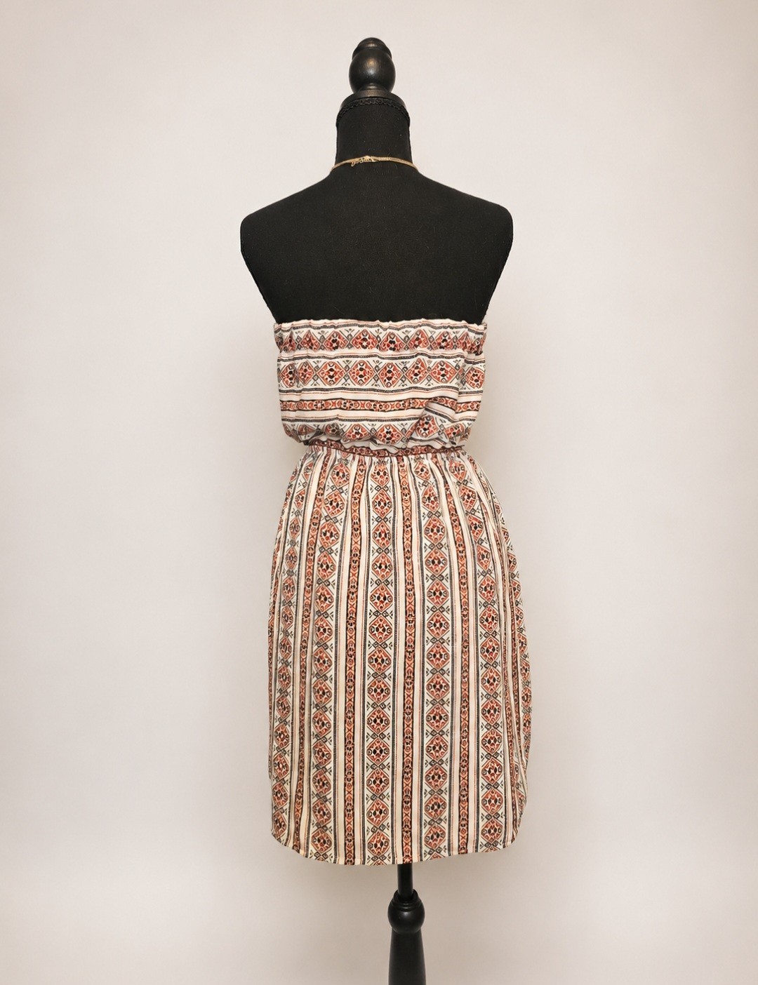 Strapless Smocked Geometric Print Chiffon Sundress Short White Red Black S
