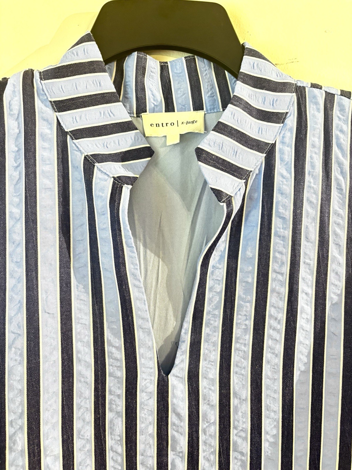Entro Everyday Ease Seersucker Blue Stripe Dress w/ Stand Collar XL