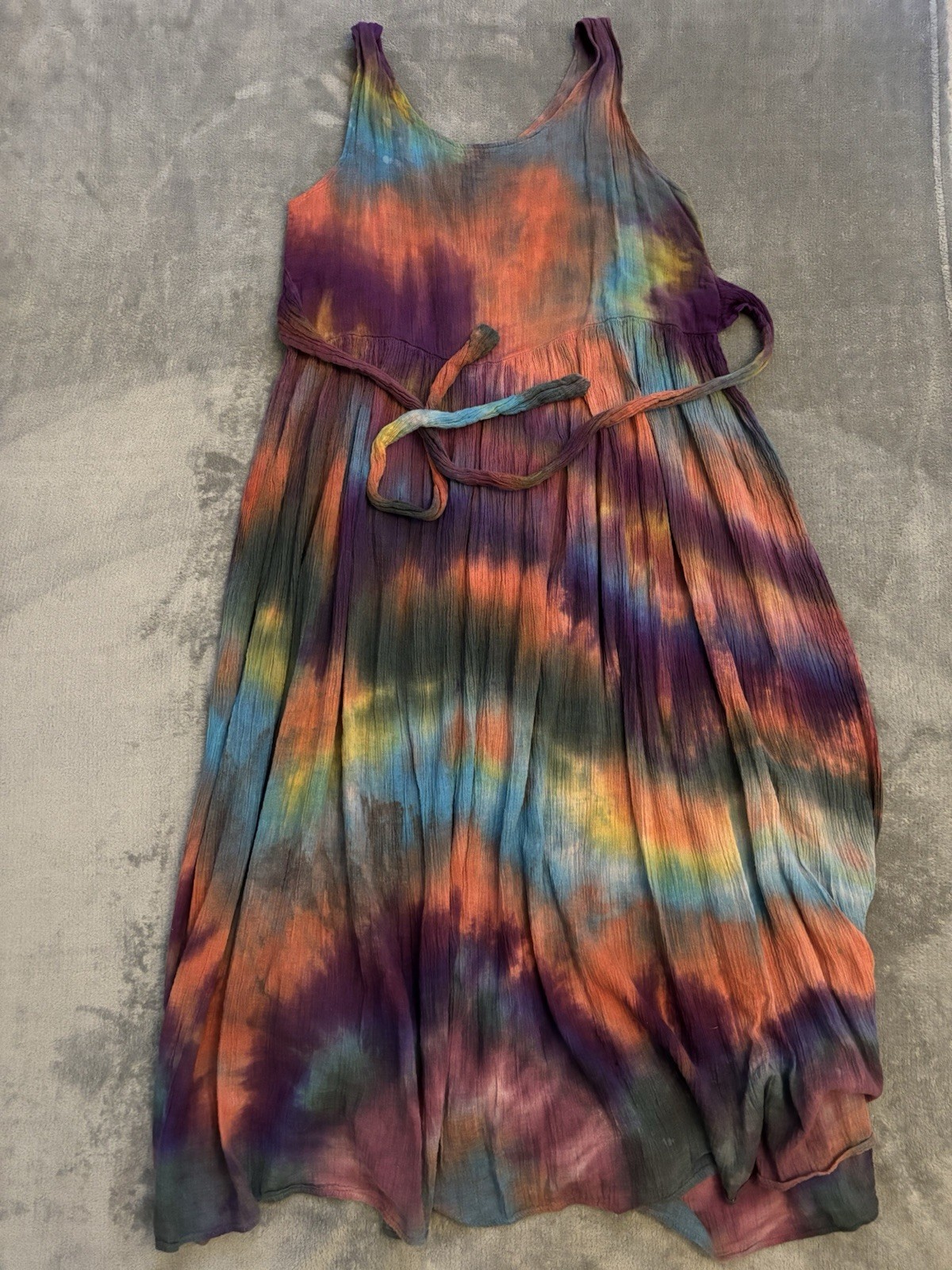 IDEAAS R.D.M. Multicolor Tie Dye Strappy Maxi Dress One Size, Cotton Woven