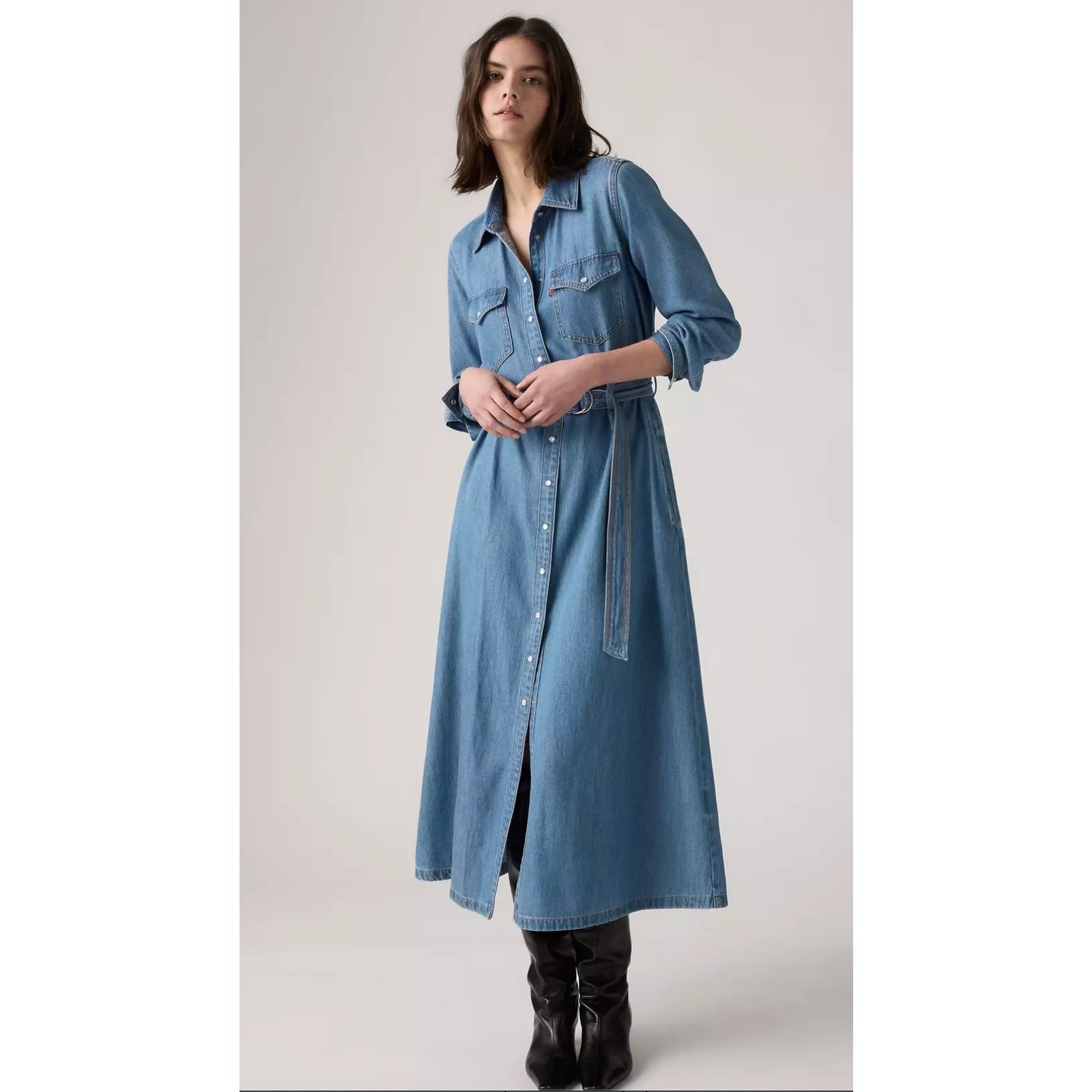 Levi’s Quincey Long-sleeve Maxi Dress New XL Blue