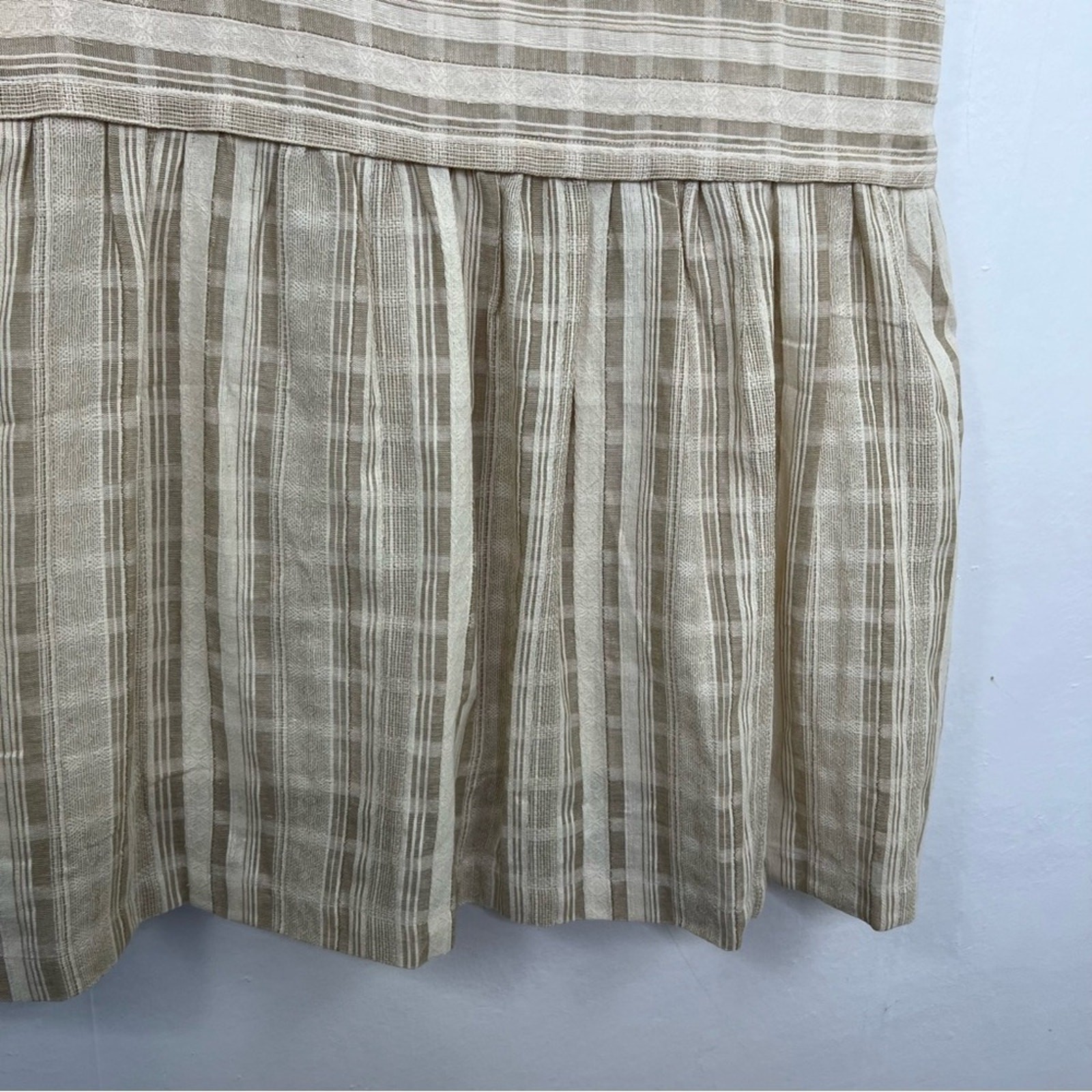 Mod Ref Striped Dress Tan Ivory Linen Textured Cotton Babydoll Dress Size Small