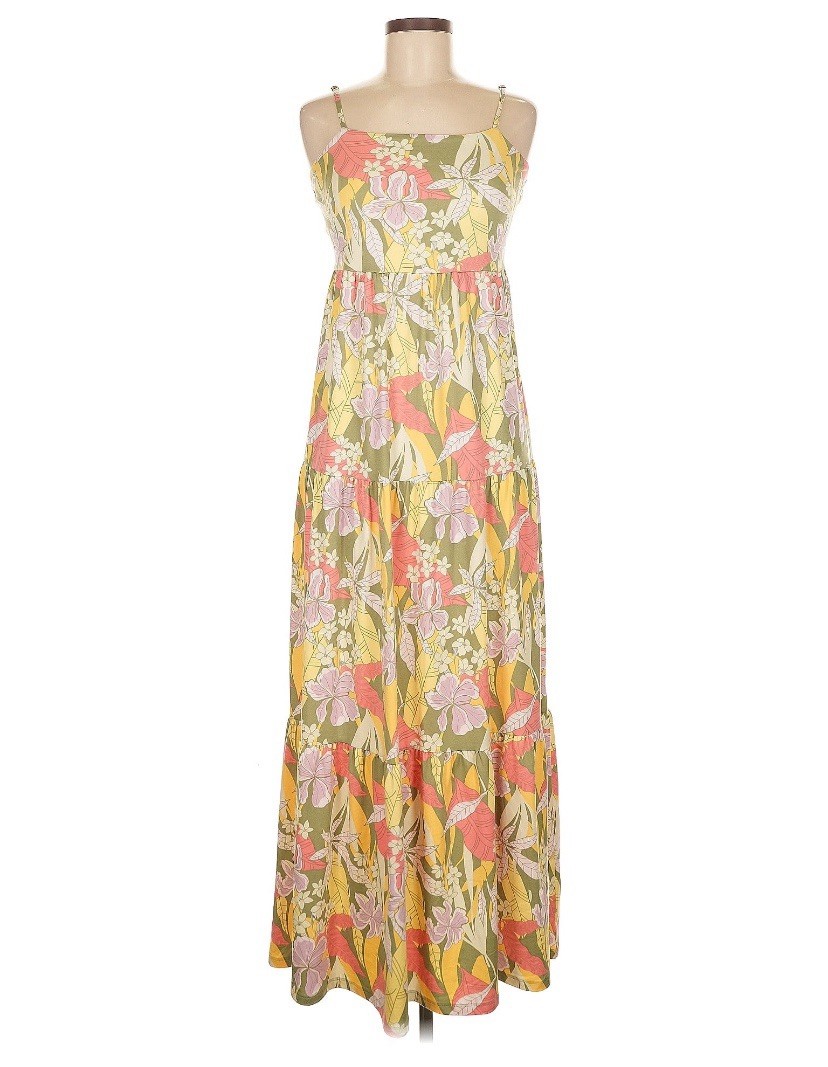 SO Women’s Floral Leaf Ankle Dress Multicolor Size M Boho Sleeveless Design