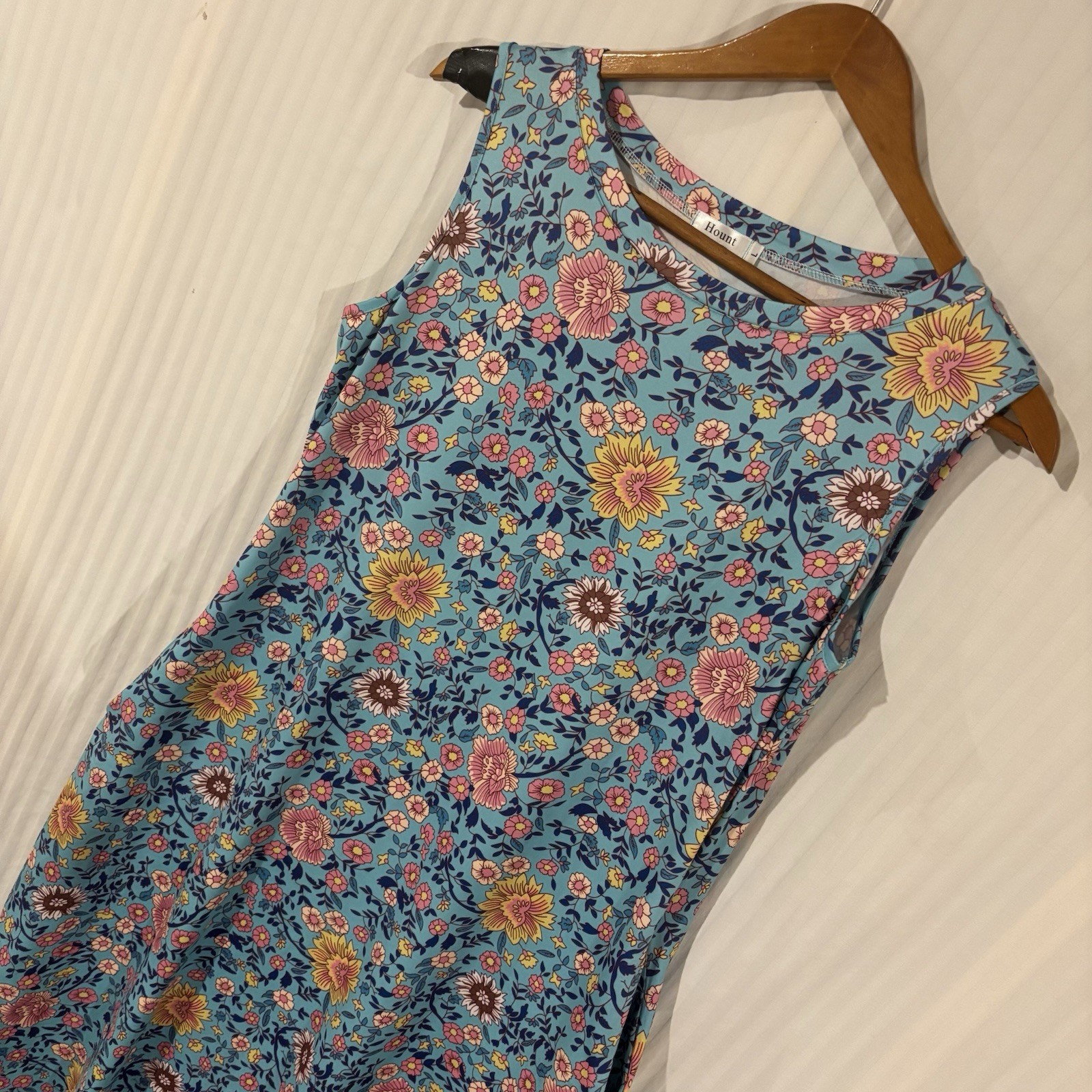 Hount Floral Dress Womens Large Maxi Tank Sleeveless Long Summer Slit RR-1