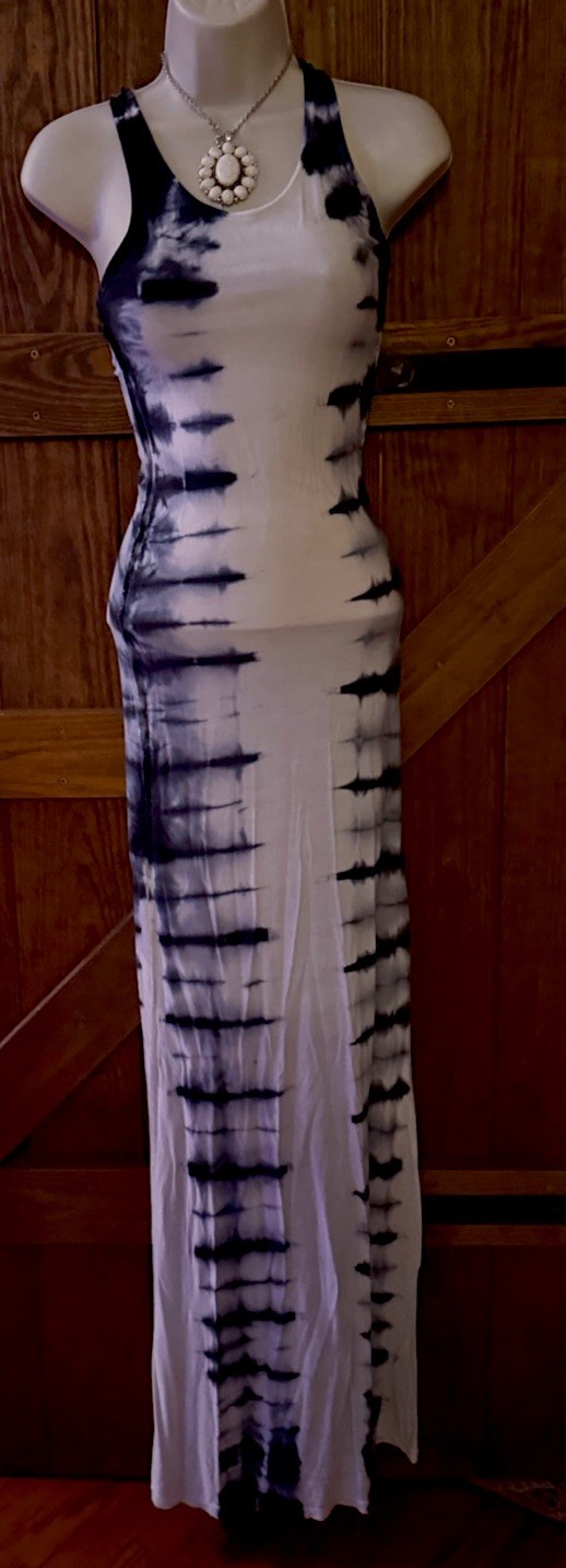 Womens White Black Tie Dye Scoop Neck Sleeveless Racerback Bodycon Maxi S