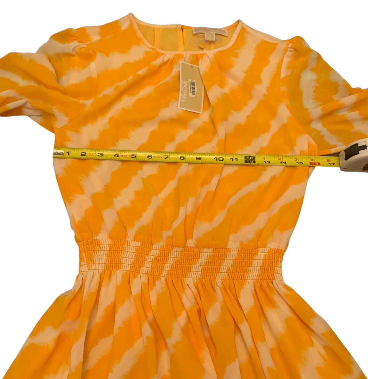 NEW MICHAEL Michael Kors Yellow Long Sleeved Ruched Waist Dress Size Medium NWT