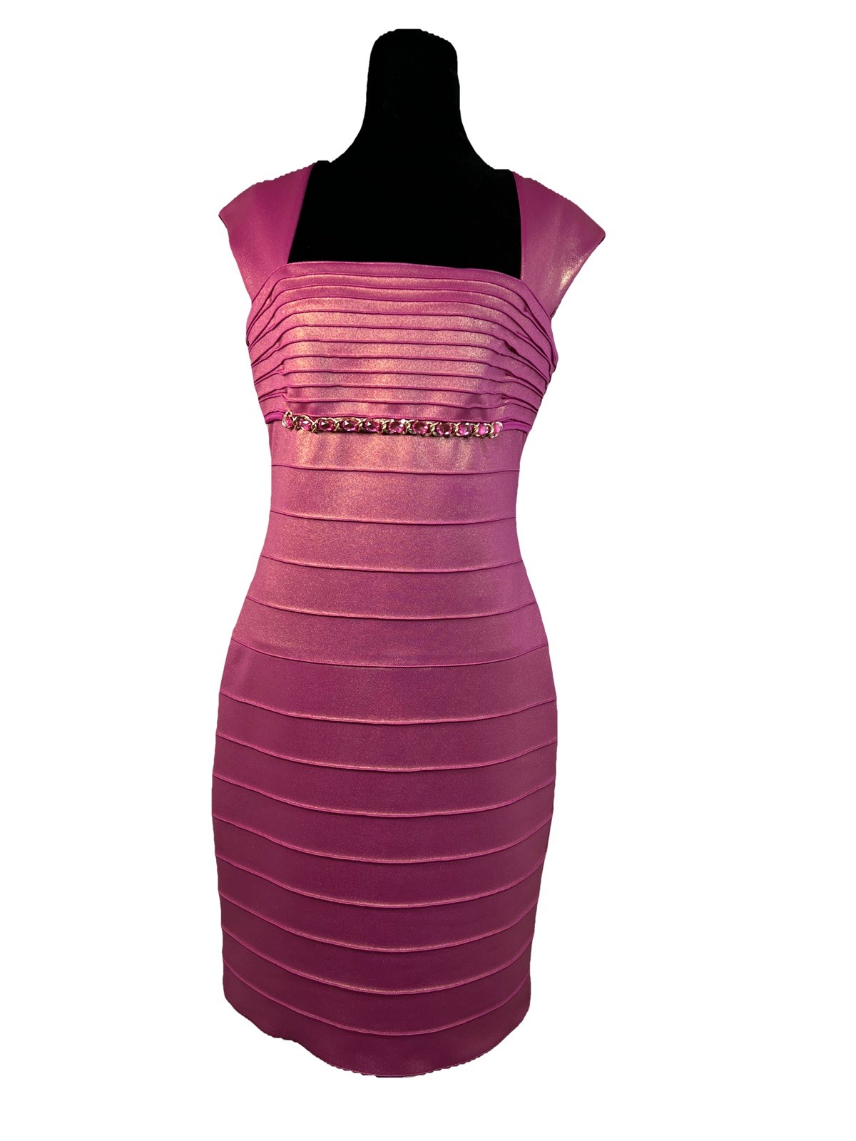 KM Collections Milla Bell Dress Hot Pink Metallic 8 Barbiecore Dollcore Sleek