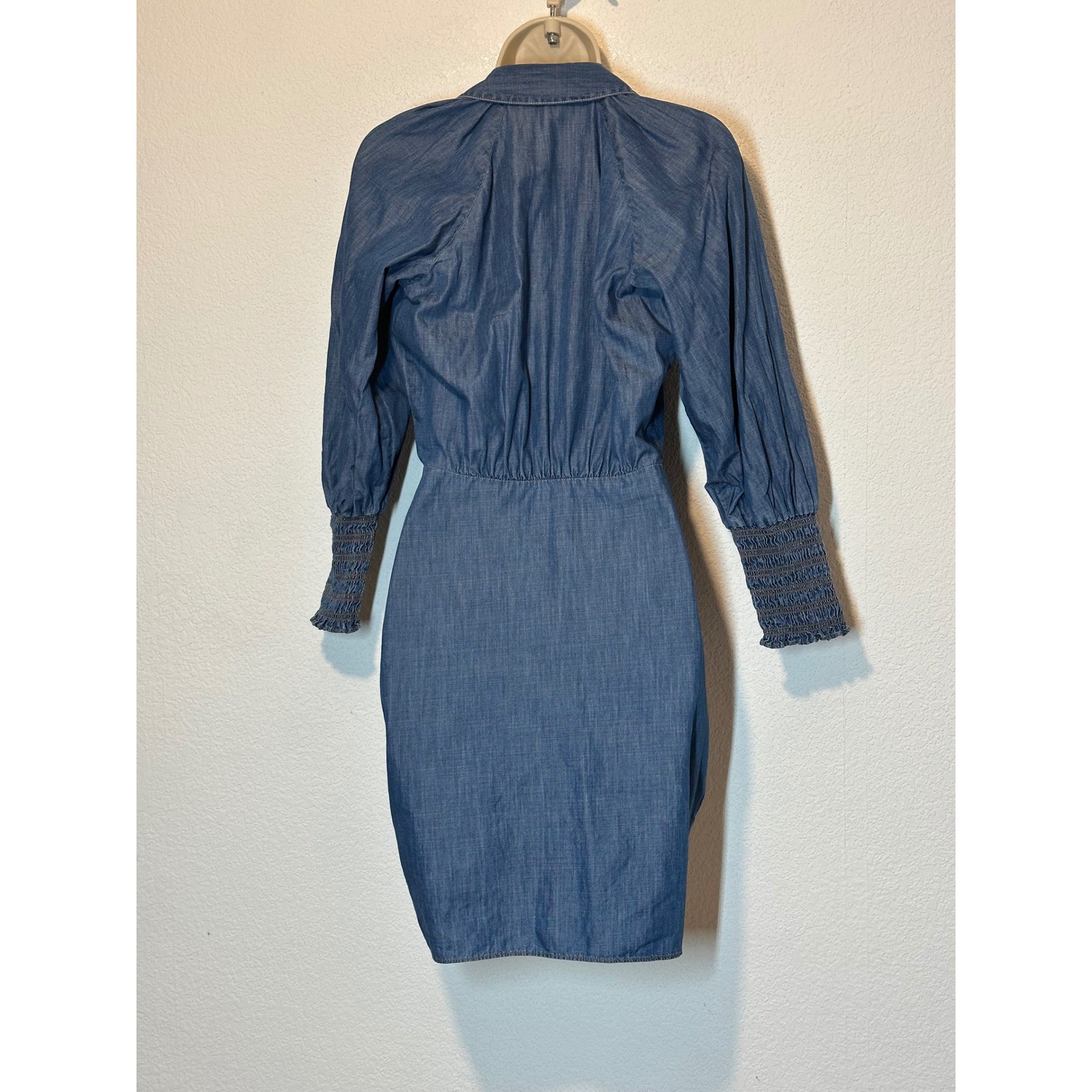 Veronica Beard Allie Blue Chambray Ruched Button Front Mini Dress Size 2