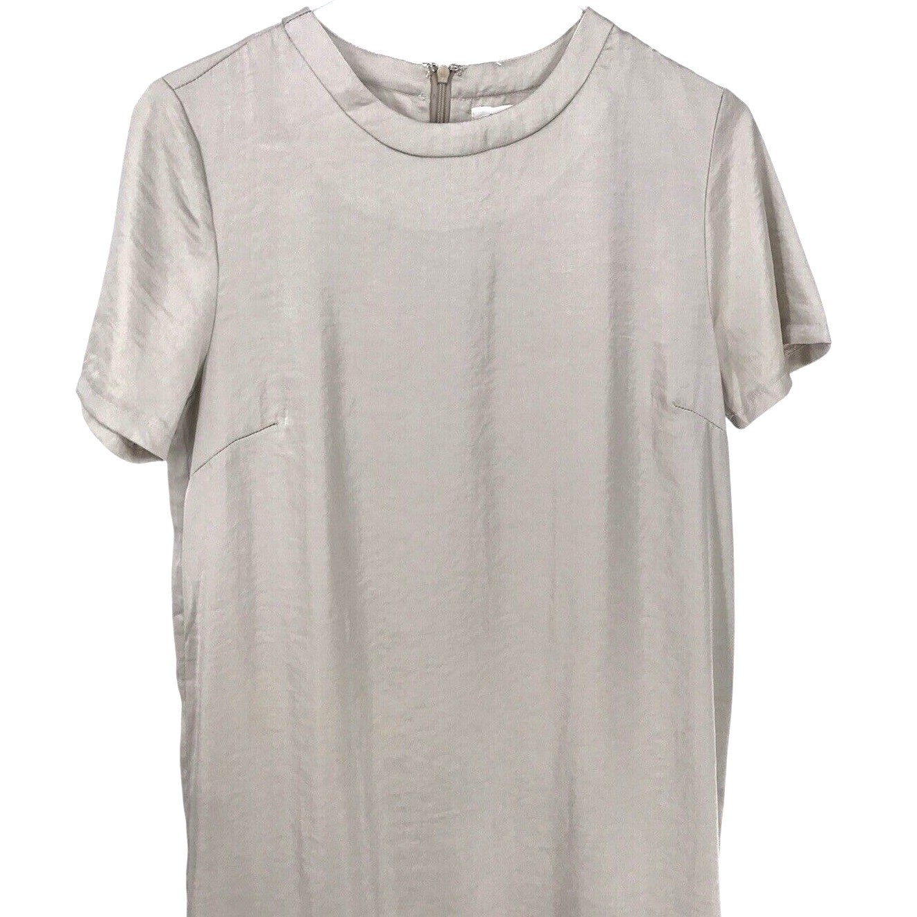 MOD REF Champagne Short Sleeve Crinkle Satin Midi Straight Shift Dress Size S