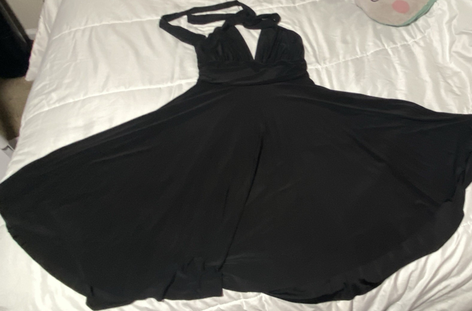 Sobeau Black Halter Ruched Stretch Nylon Dress for Women