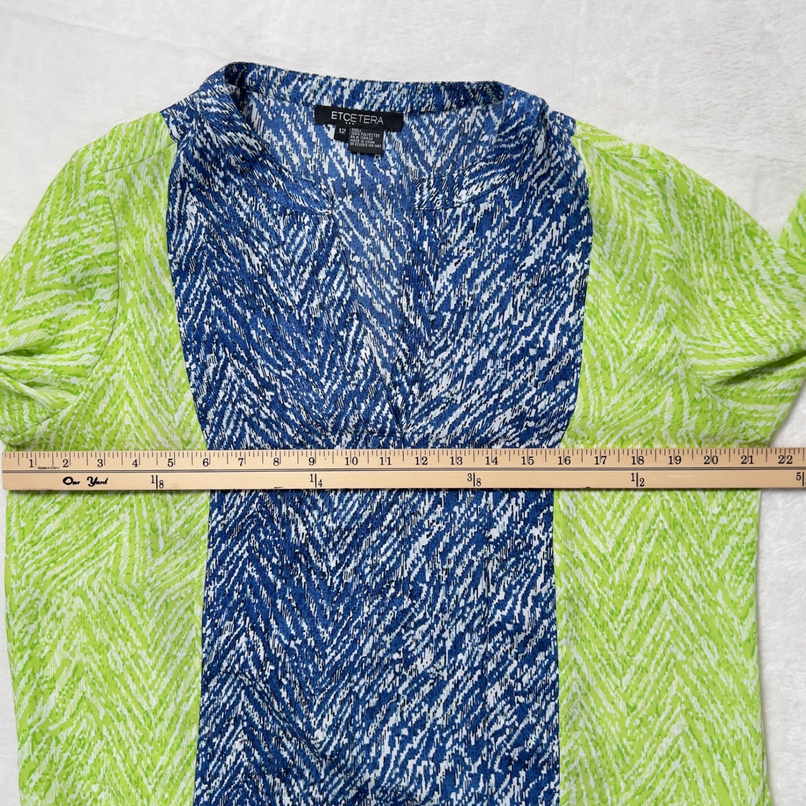Etcetera V-Neck Roll Tab Shift Dress Womens Sz 12 Blue Green Colorblock