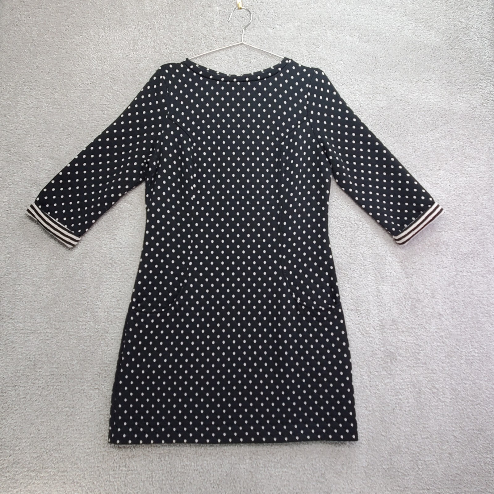 Boden Dotty Day Quilted Dress Women’s 10 Black Polka Dot Half Sleeve Back Zip