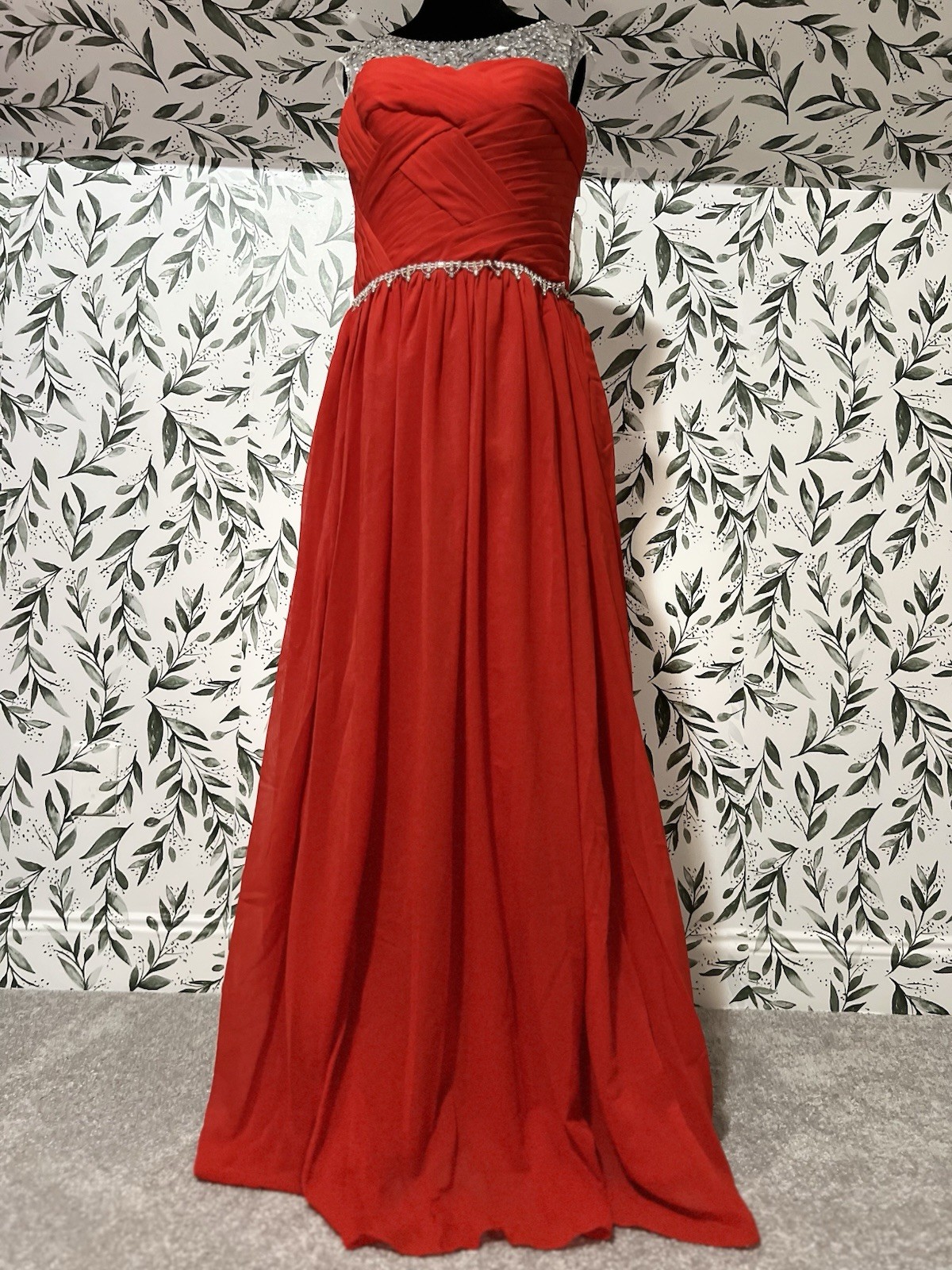 Red A Line Long Maxi Dress Ball Gown Formal Prom MOB Wedding Size L (12) #2 NWT