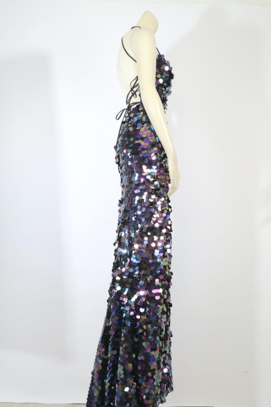 ALYCE Paris Paillette Plunging Neckline Sequin Maxi Prom Dress Gown Women Sz 000