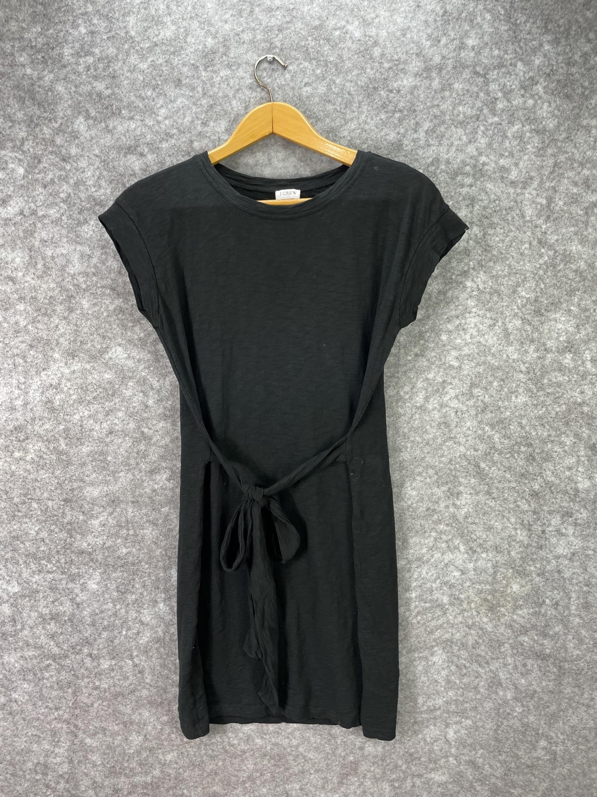 J.Crew Dress Womens Medium Black Tie Waist T-Shirt Slub Cotton Knit Casual Sash