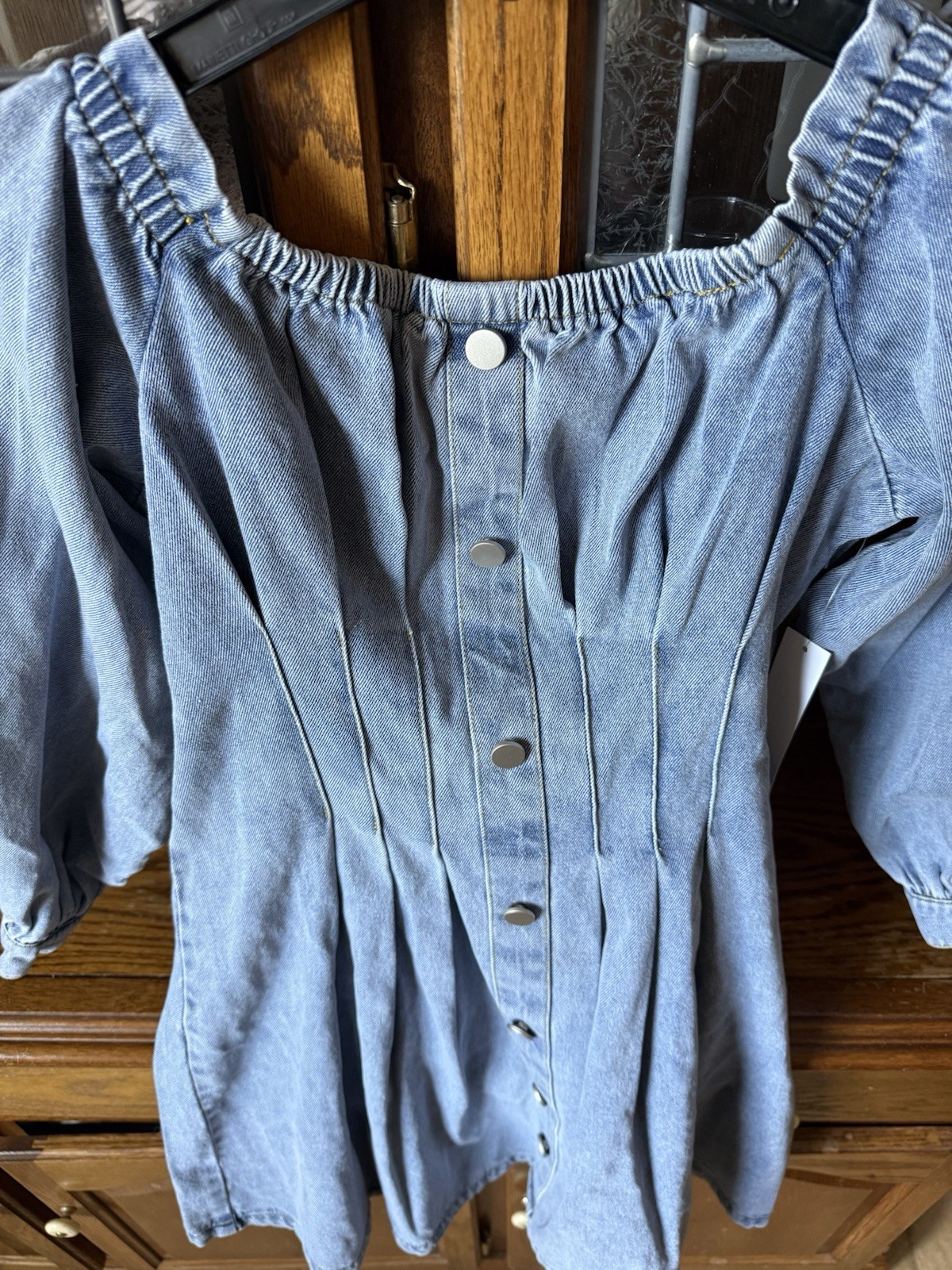 Venus Blue Denim Square Neck Fit & Flare Button Front Dress Women’s 6