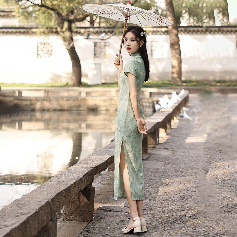 Elegant Modern Improved Cheongsam Dress Women Summer Qipao Mandarin Collar Party