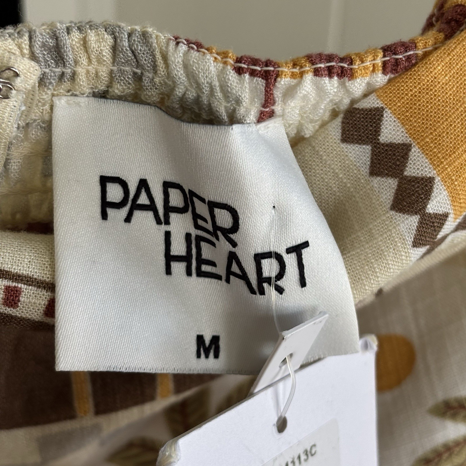 Paper Heart NWT Strapless Smocked Back Maxi Dress Palm Arch Linen Blend Womens M