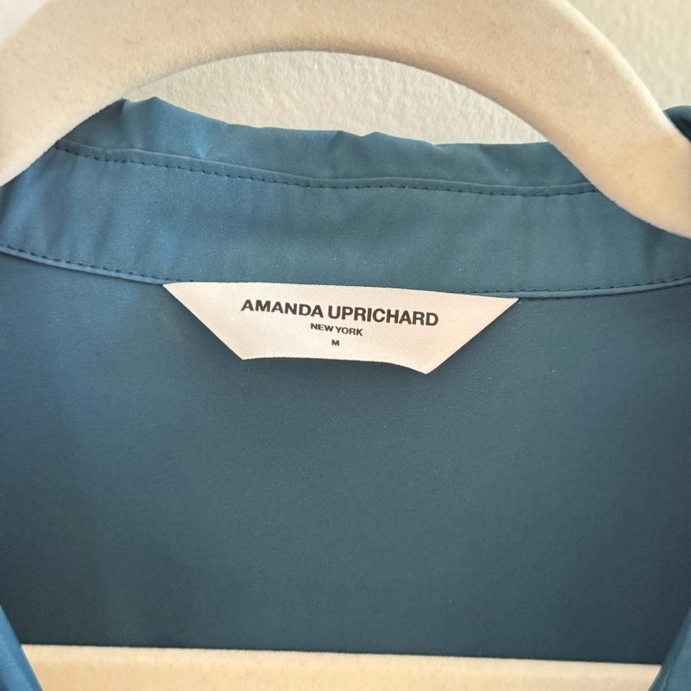 Amanda Uprichard • Conaire Dress Teal Tie Waist Shirt Dress Long Sleeve Medium