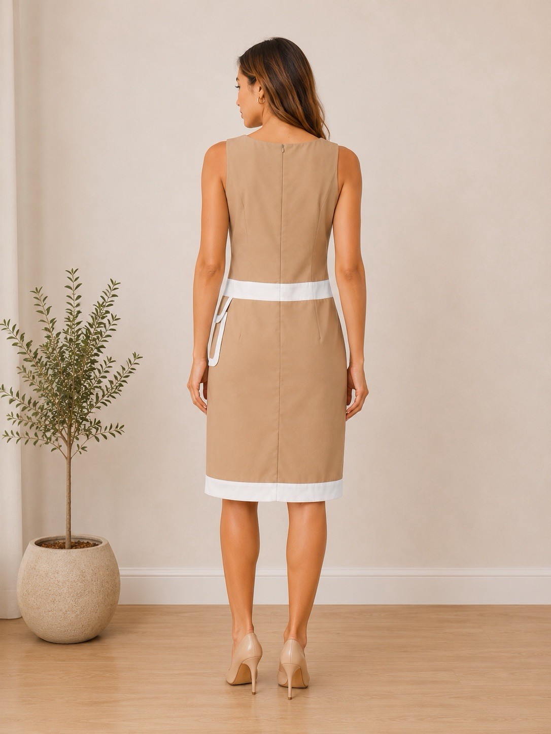 Metrostyle Beige Sheath Dress Size 16 Sleeveless