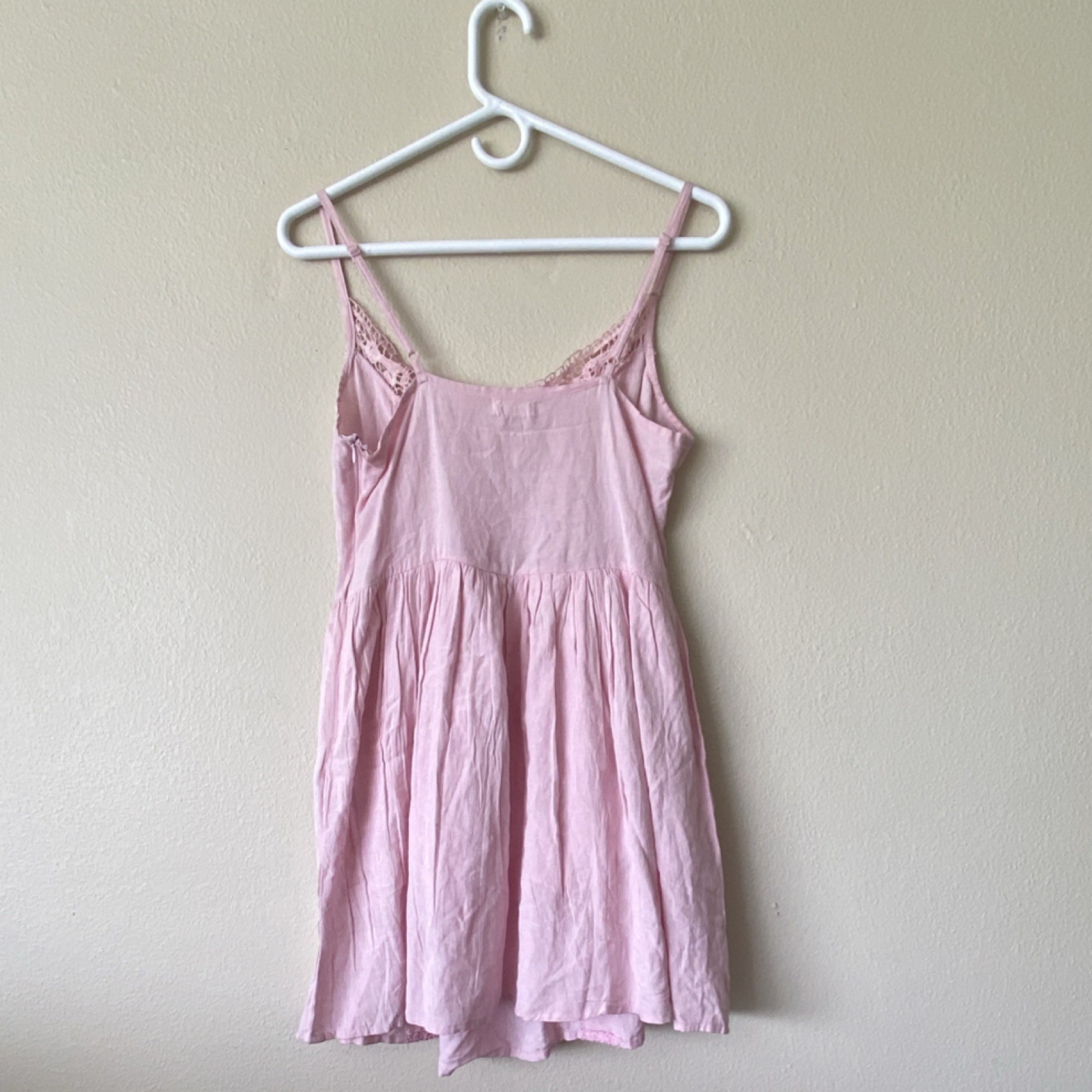 Jolie & Joy Pink Solid Lace Crochet Trim Scoop Neck Strappy Mini Dress M