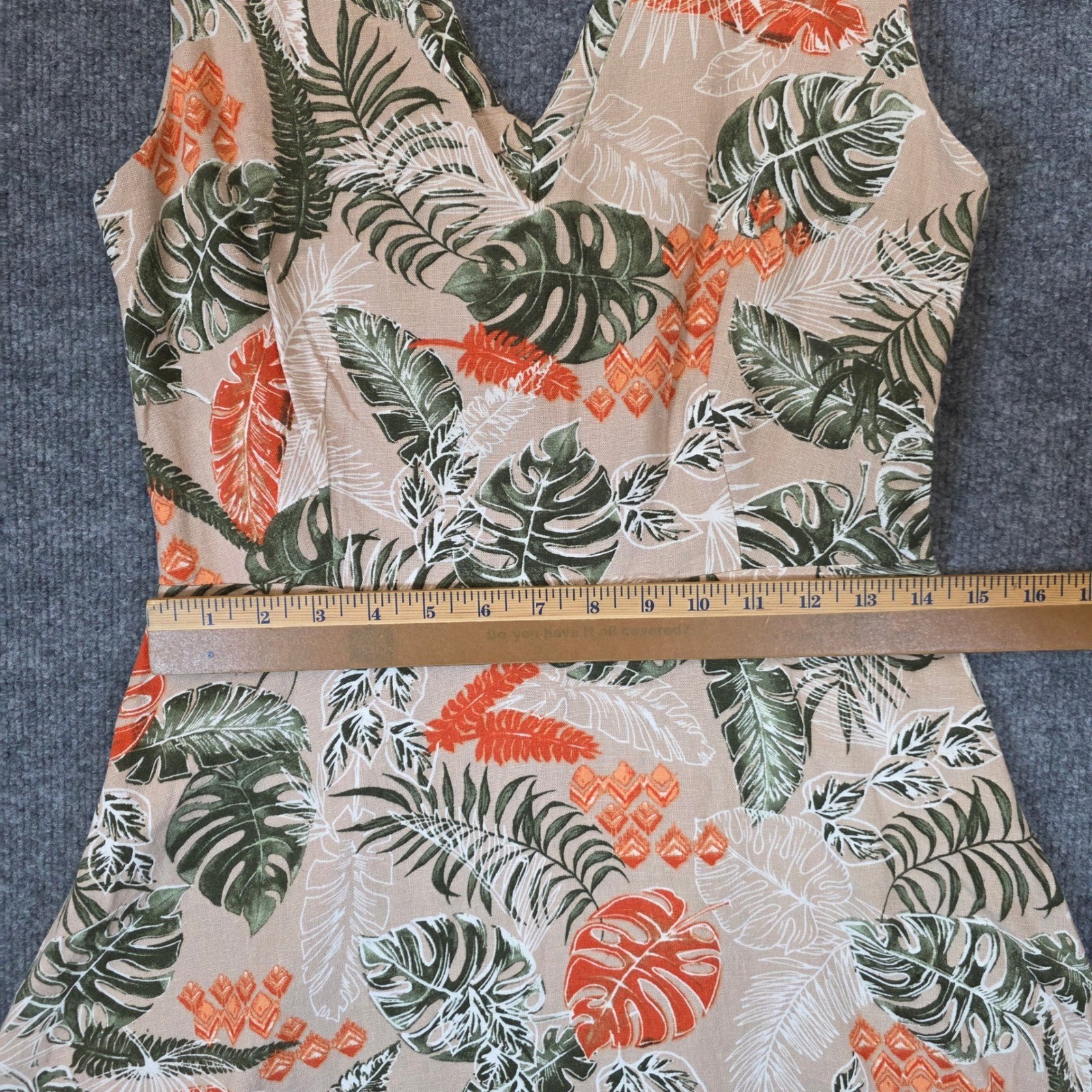 Koton Tropical Leaf Print Midi Dress Women EUR 38 US 6 Beige Green Orange V-Neck