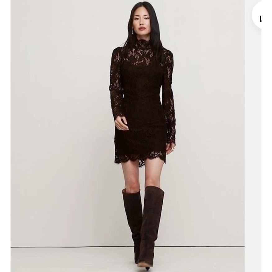 Banana Republic Brown Floral Lace Mock Neck Shift Mini Dress Long Sleeve XXL NWT