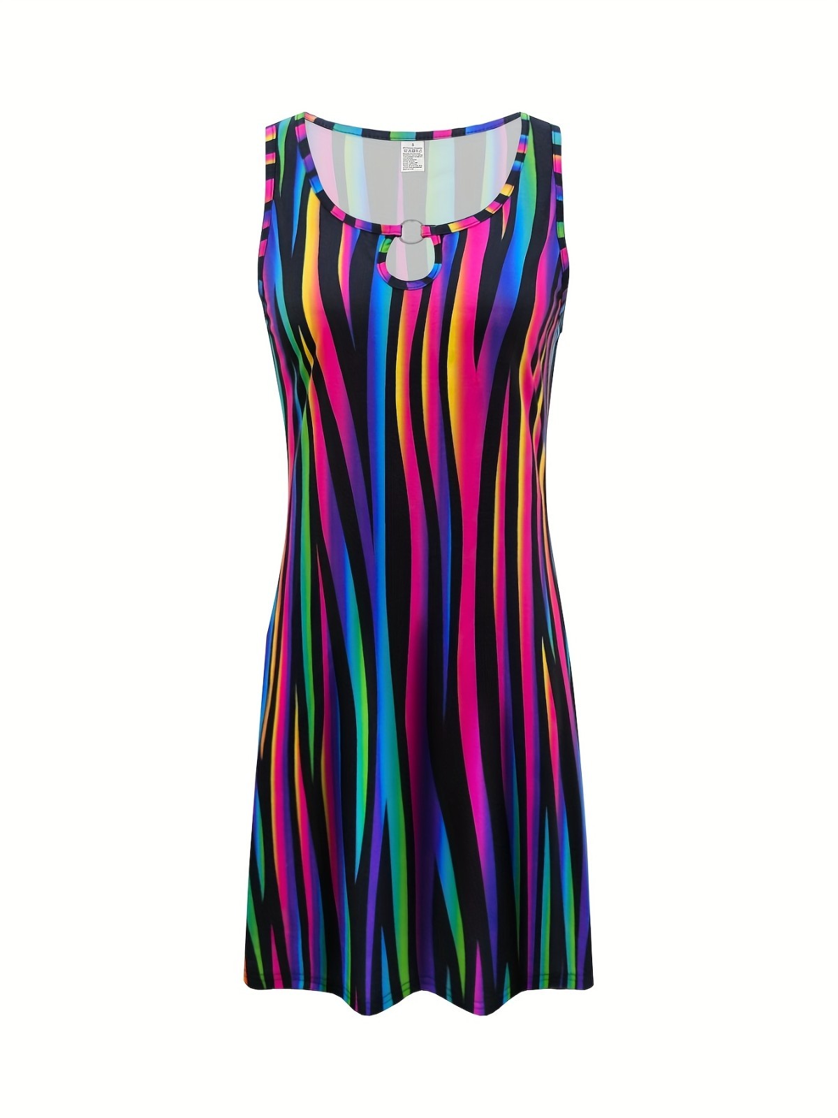 Elegant Gradient Rainbow Stripe Sleeveless Midi Vacation Dress