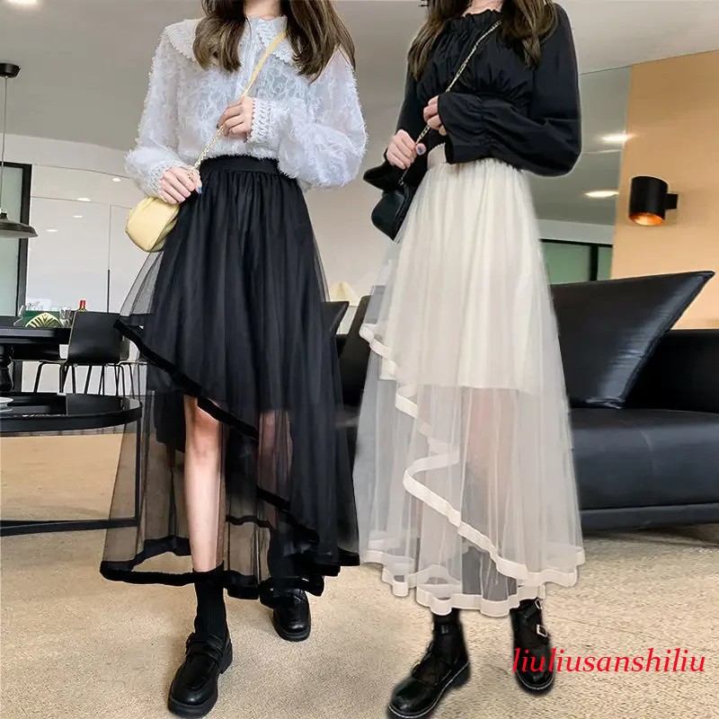 New Style Tulle Skirt Spliced Irregular Cake Skirt for Women Spring Autumn High-